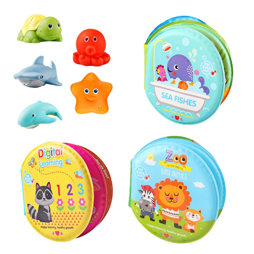 DX DA XIN Baby Bath Book Toy, Kids Squirt Bath Toys with Early Education Bath Books Waterproof Learning Bath time Toys for 1-3 Year Old Toddlers Infant Boys Girls