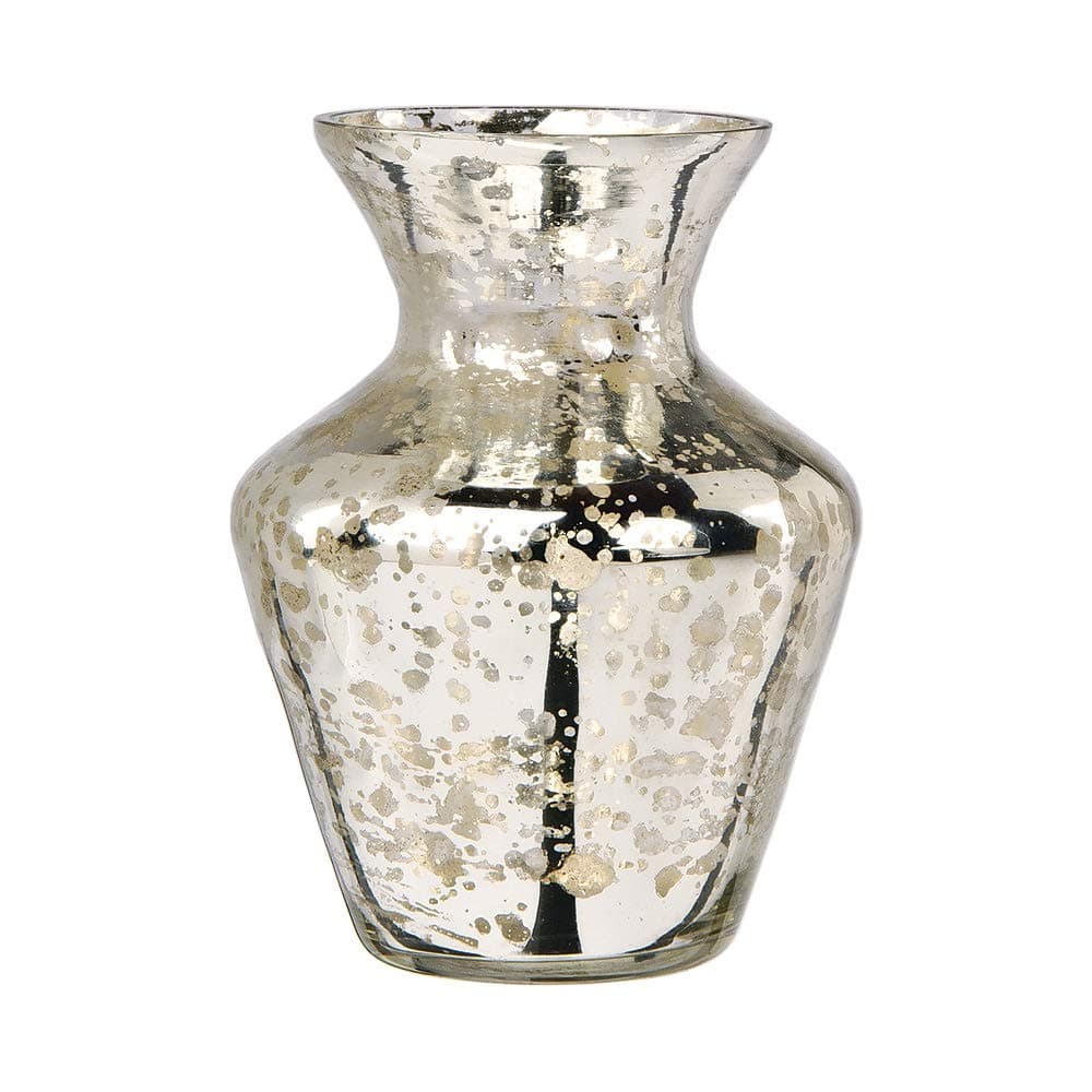 Luna Bazaar Vintage Mercury Glass Vase (4-Inch, Penelope Mini Urn Design, Silver) - Decorative Flower Vase - for Home Decor, Party Decorations, and Wedding Centerpieces