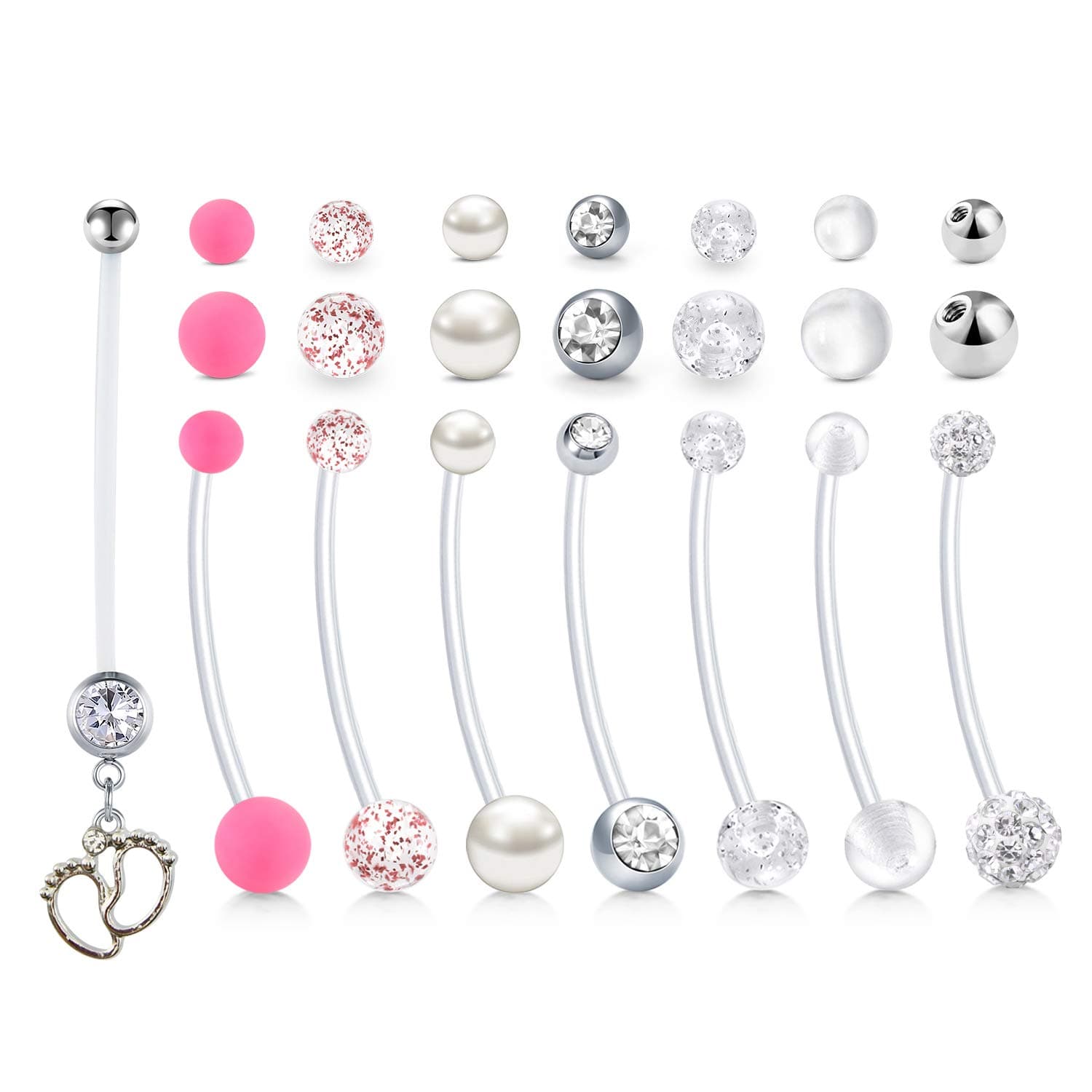 QWALIT14G Pregnancy Belly Button Rings Maternity Navel Rings 38mm for Women Dangle Flexible Bioplast Nave Piercing Bar Clear Belly Rings Retainer 32mm 36mm 38mm