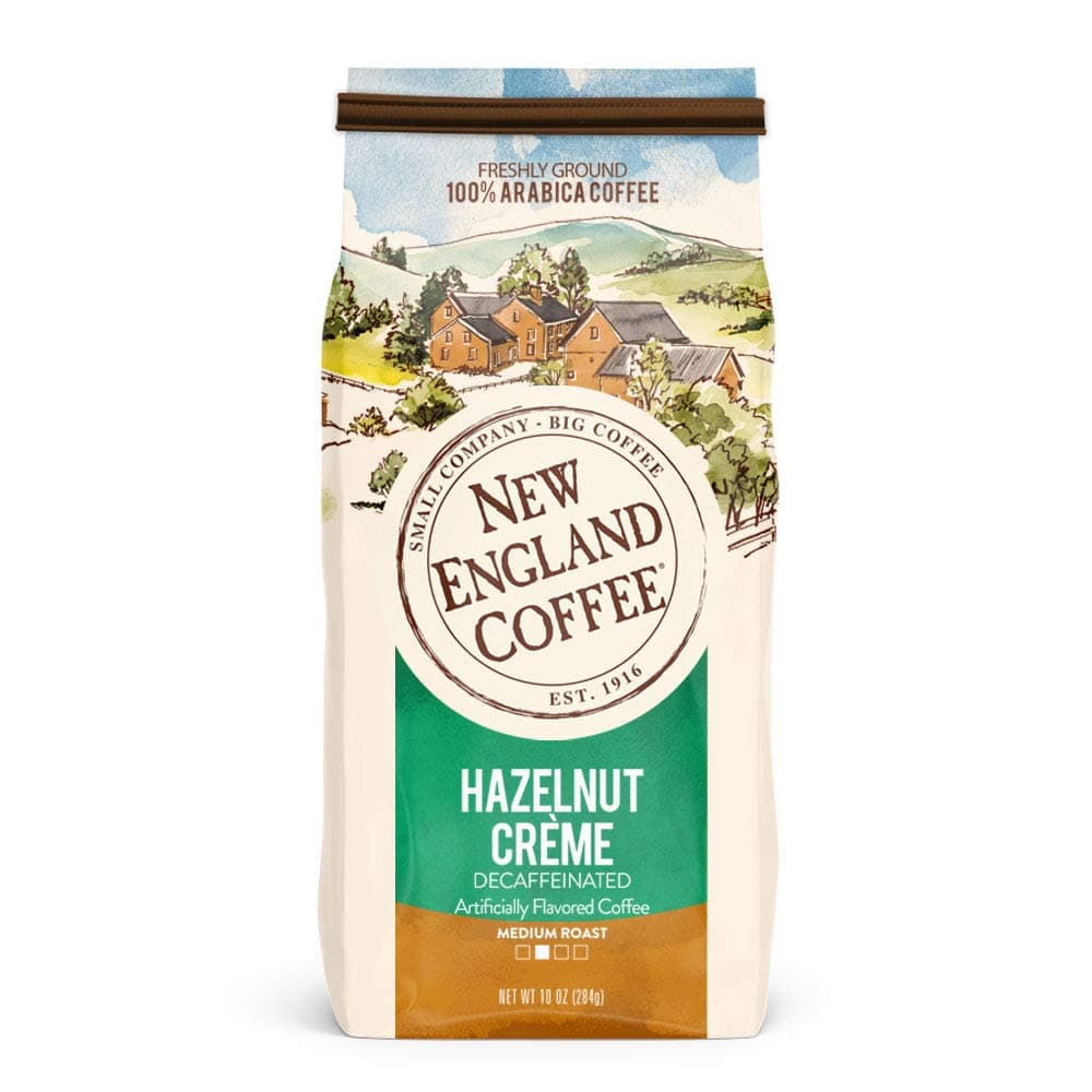 New England Coffee Medium Roast Ground Coffee, Decaf Hazelnut Creme, 10 oz. Bag