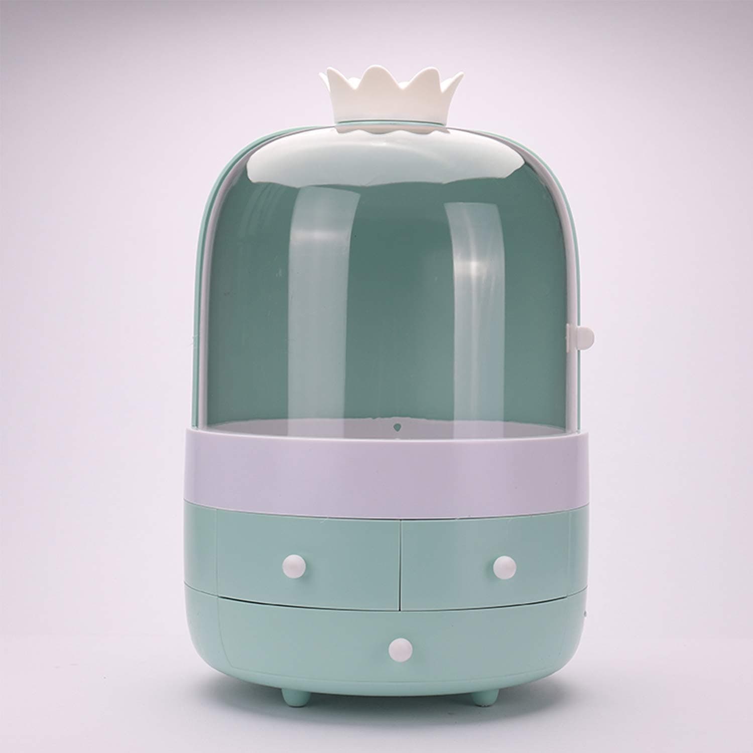 Multifunctional Makeup Organizer with Dustproof Jewelry and Cosmetic Storage Skin Care Products Rack Dressing Table Desktop Finishing Box with Drawer on Countertop (Green)