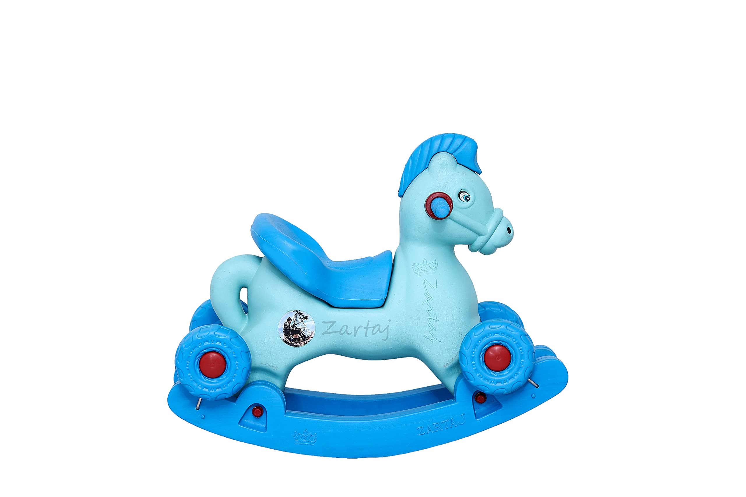 ZARTAJ ROCK & RIDE PLASTIC HORSE FOR KIDS WITH WHEELS & SEATS 2 IN 1 ROCKING (SKYBLUE)