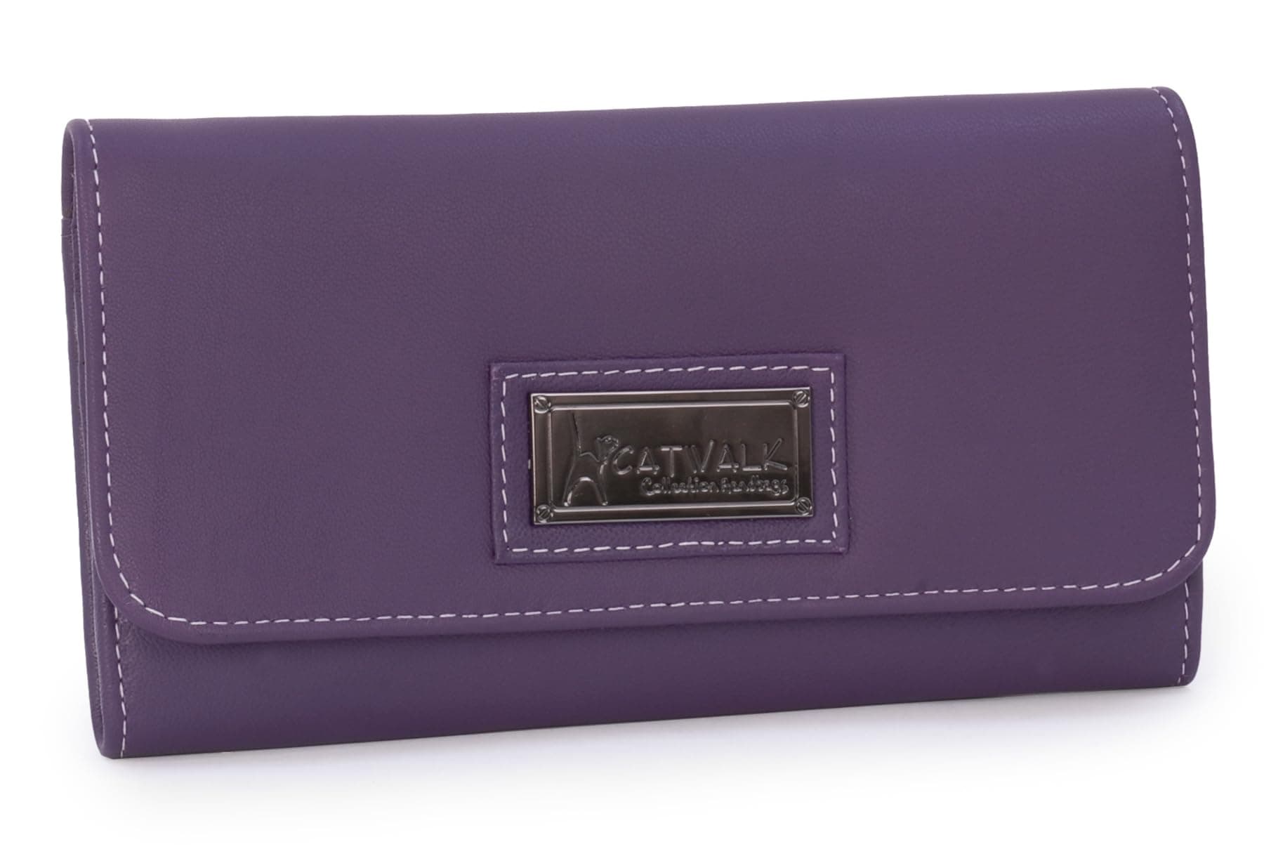 – Large Leather Purse for Women - Ladies Wallet with 14 Card Slots & Zip Coin Pocket - RFID Protection - Gemma - Purple