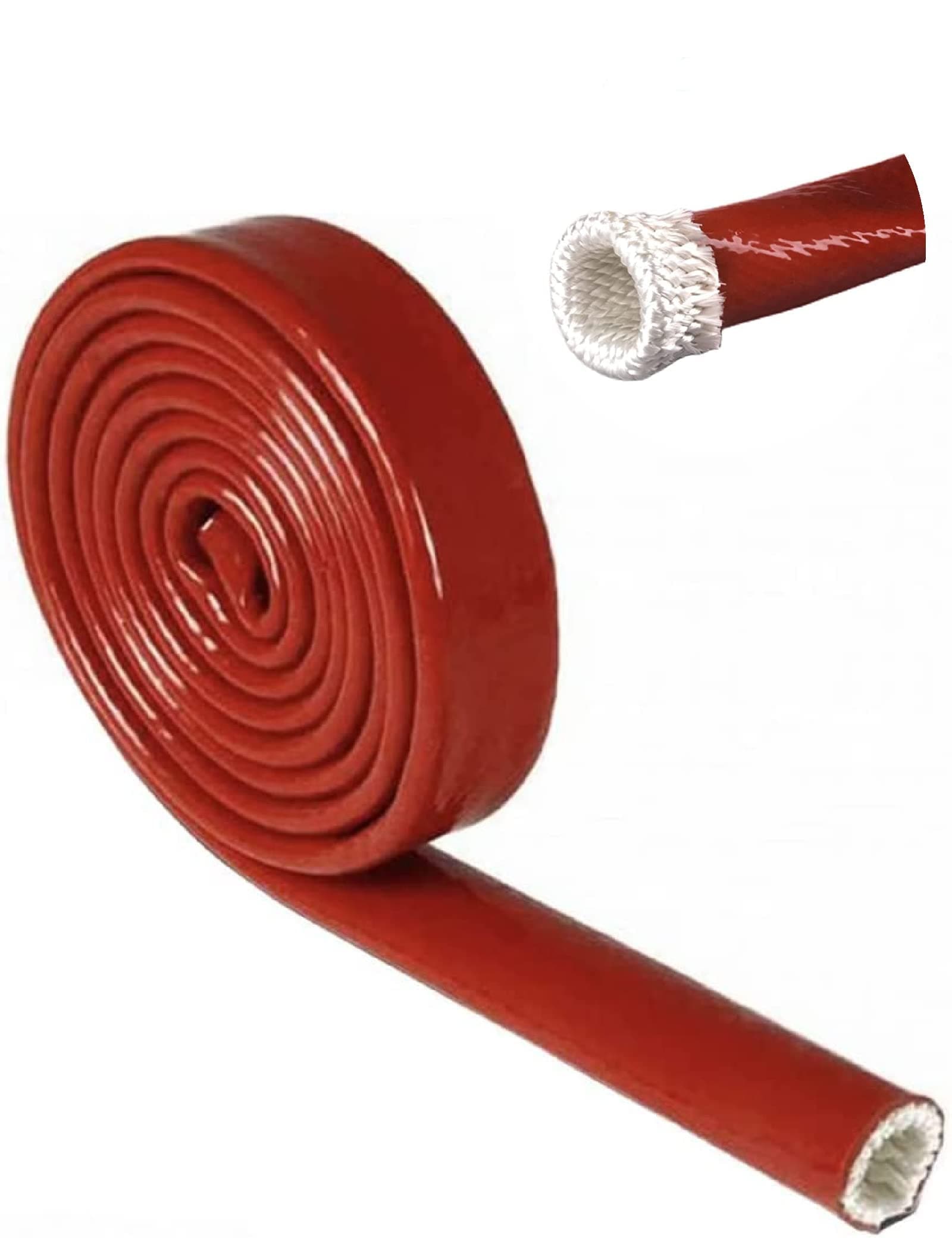Heat Shield Fire Sleeve Silicone Coated Fiberglass 3/4" ID x 5FT for Automotive Hose Lines Wires& Electrical Wiring (Red)