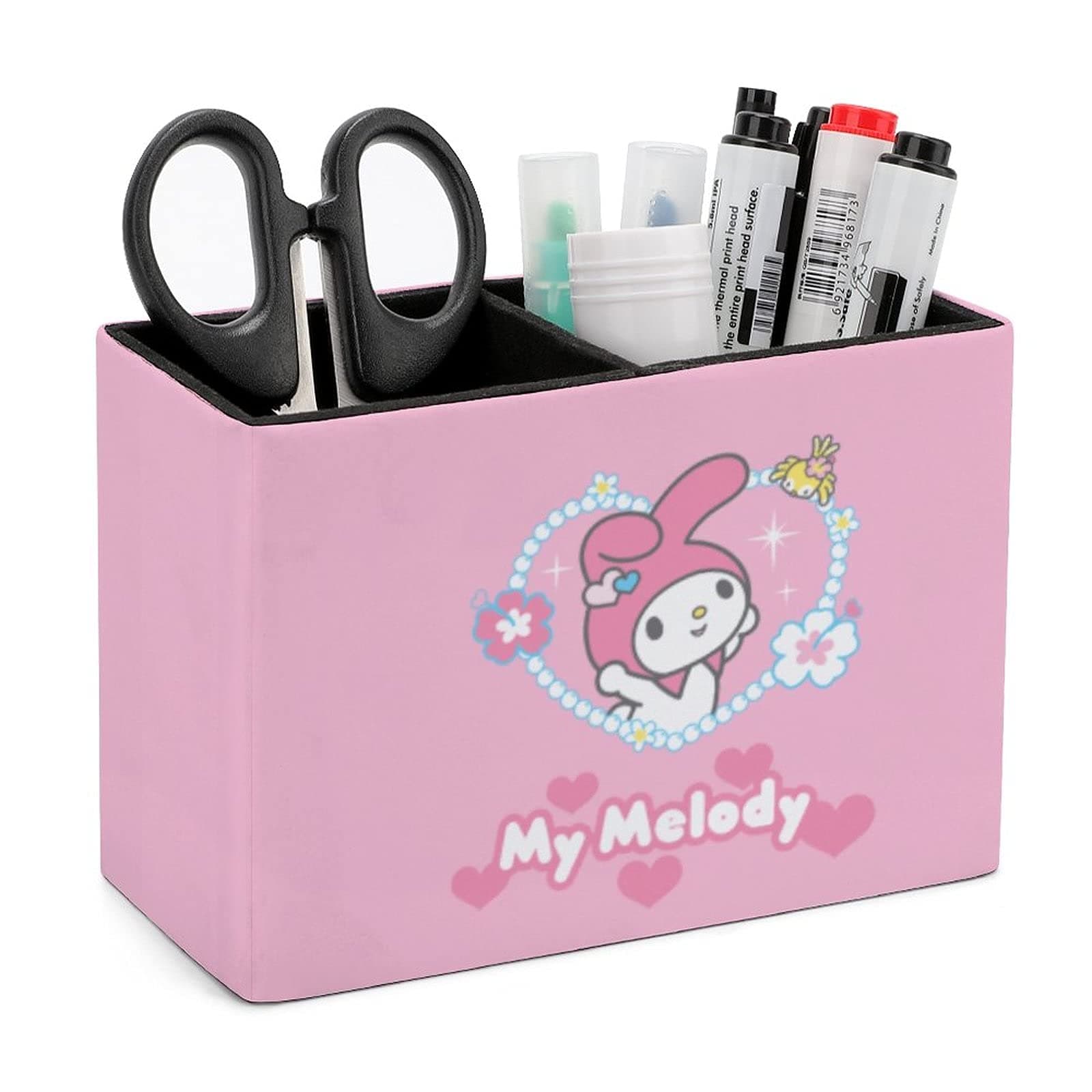 M-y Mel-ODY Leather Pencil Holder for Desk Pen Container Simple Fashion Rectangle Pencil Cup for Office School Kids Room