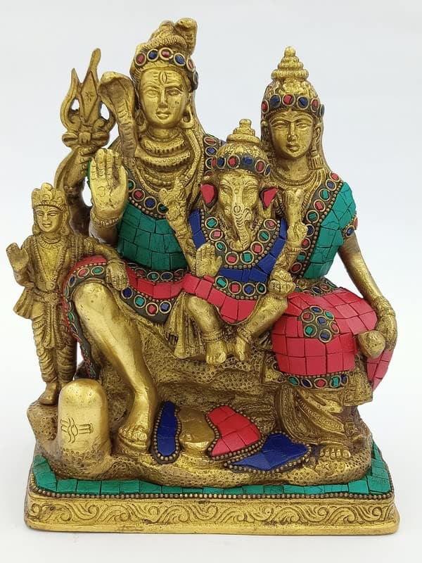 Arihant Craft® Hindu God Shiva Parivar Idol Lord Shiva Parvati Ganesh Kartikeya statue Mahadev Sculpture Stone Hand Work Showpiece – 20.5 cm (Brass, Multicolour)