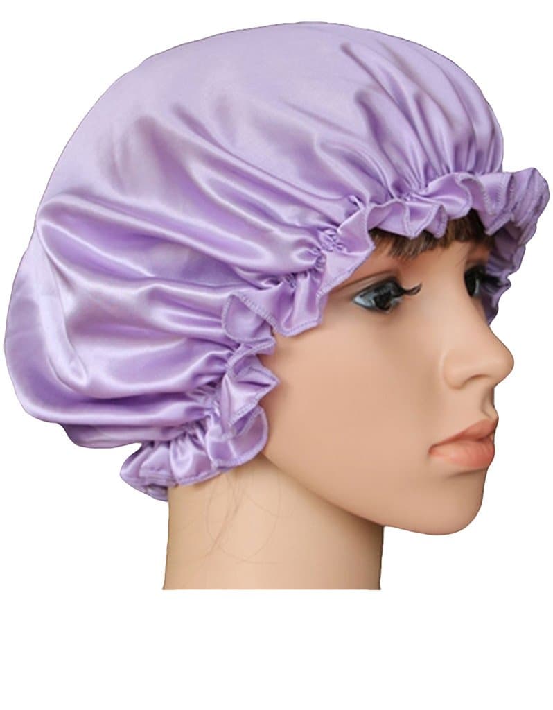 Porlox Natural Silk Sleep Night Cap Sleeping Beanie Hat Light purple
