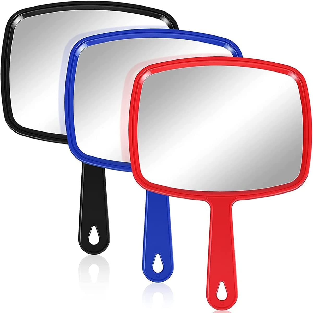 Qiven Hand Held Makeup Mirror, Hand Mirror, Portable Makeup Mirror, Non Slip Handle, Durable, Not Fragile, Easy to Carry, Suitable for Travel, Home, Salon, Etc, 3 Pieces, Black, Red, Blue, 3 Colors