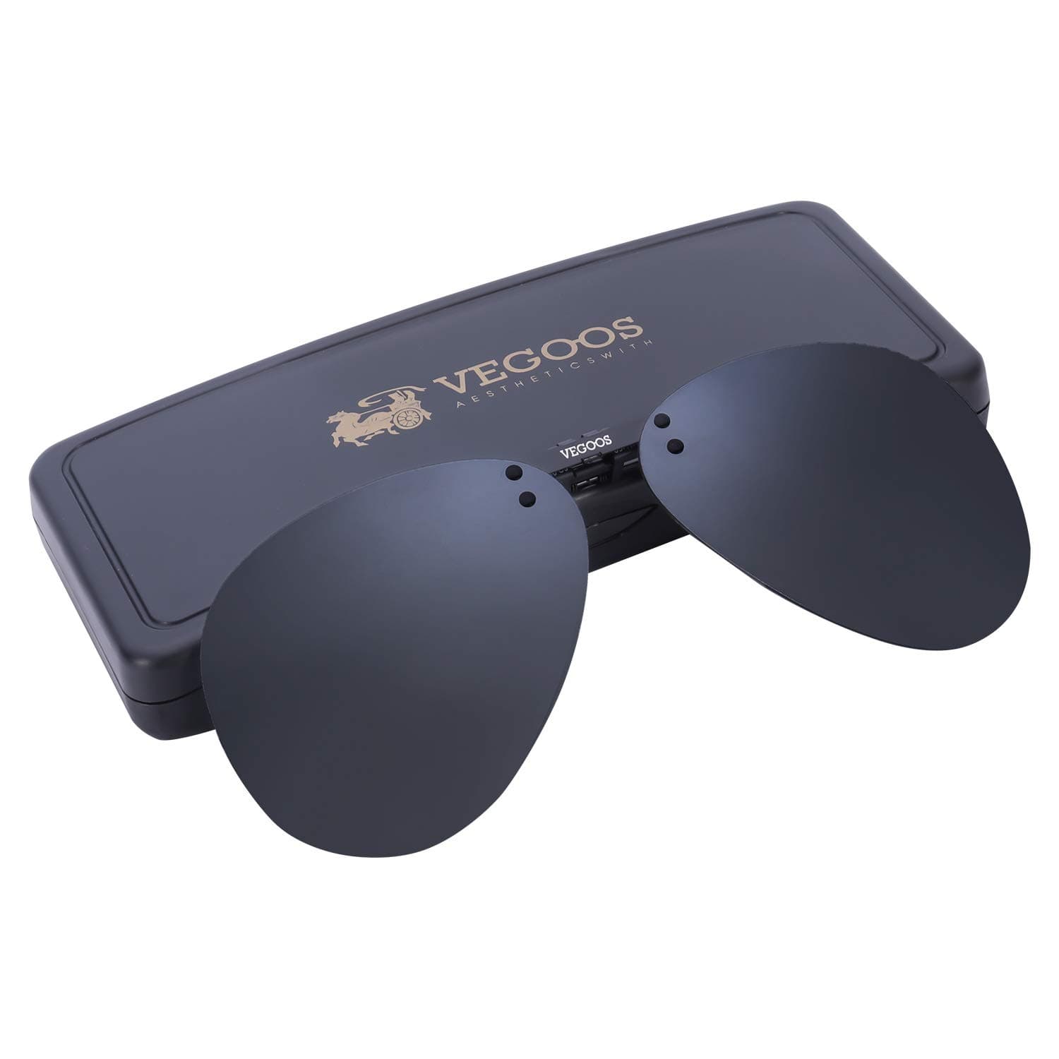 VEGOOS Polarized Clip on Sunglasses for Men Women Flip up Sunglasses TR90 Frame Over Prescription Glasses (Black Aviator Clip-ons)