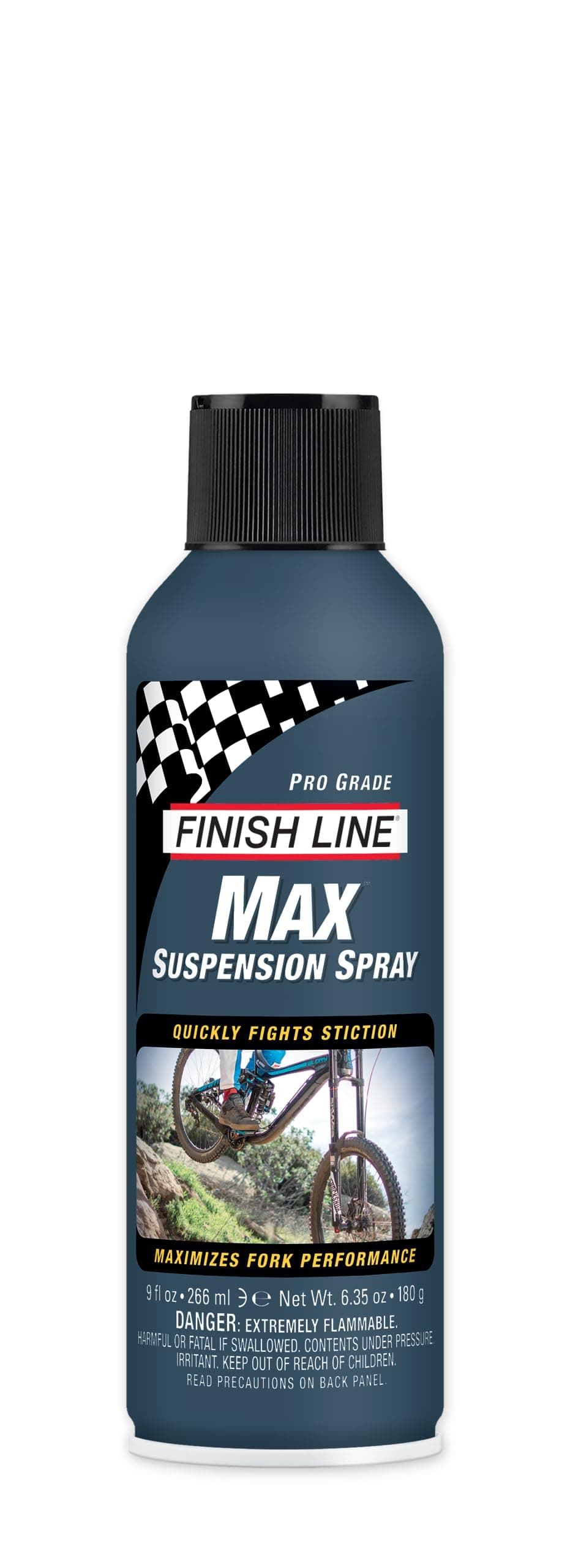 Finish Line Max Suspension Spray for Bicycles – Lubricant for Forks, Shocks, and Dropper Posts – Restores Fork Performance, Reduces Stiction, Improves Bump Absorption, Protects Rubber Seals – 9 fl oz