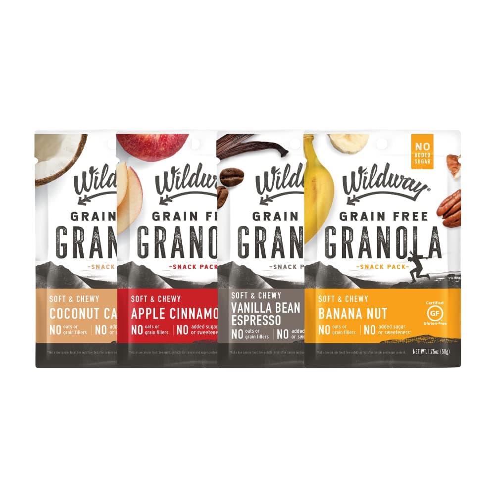 Wildway Keto Granola Snack Packs| Variety | Grain-Free Certified Gluten-Free Cereal | Vegan, Low Carb & No Sugar Added | Paleo-Friendly, Non-GMO Fruit & Nut Clusters | Nutrient-Rich Snack | 4 Pack