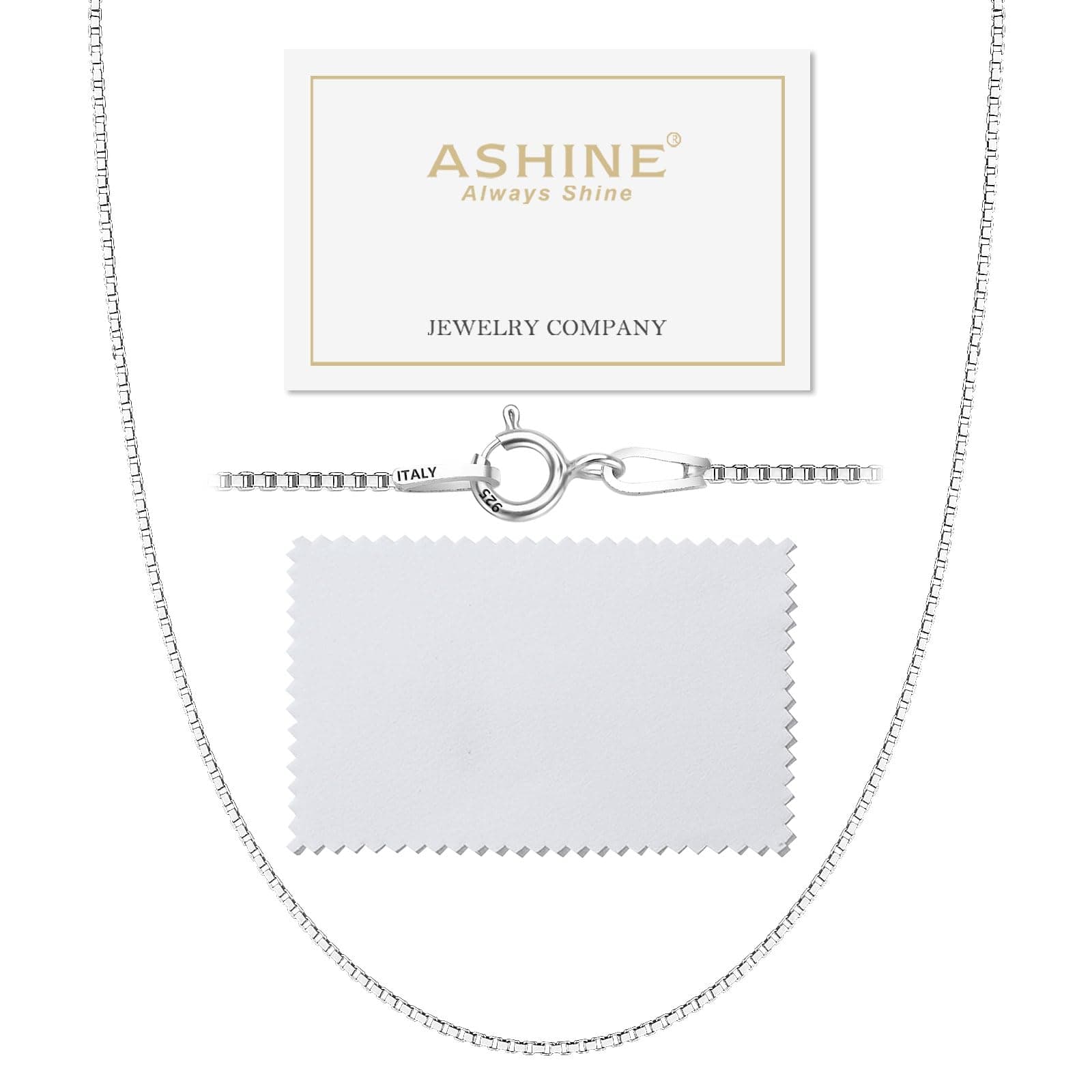ASHINE 925 Sterling Silver Box Chain Necklace for Women, 1mm 0.8mm Replacement Link Chain for Pendants, Dainty & Sturdy Necklace Available in 16-36 Inch