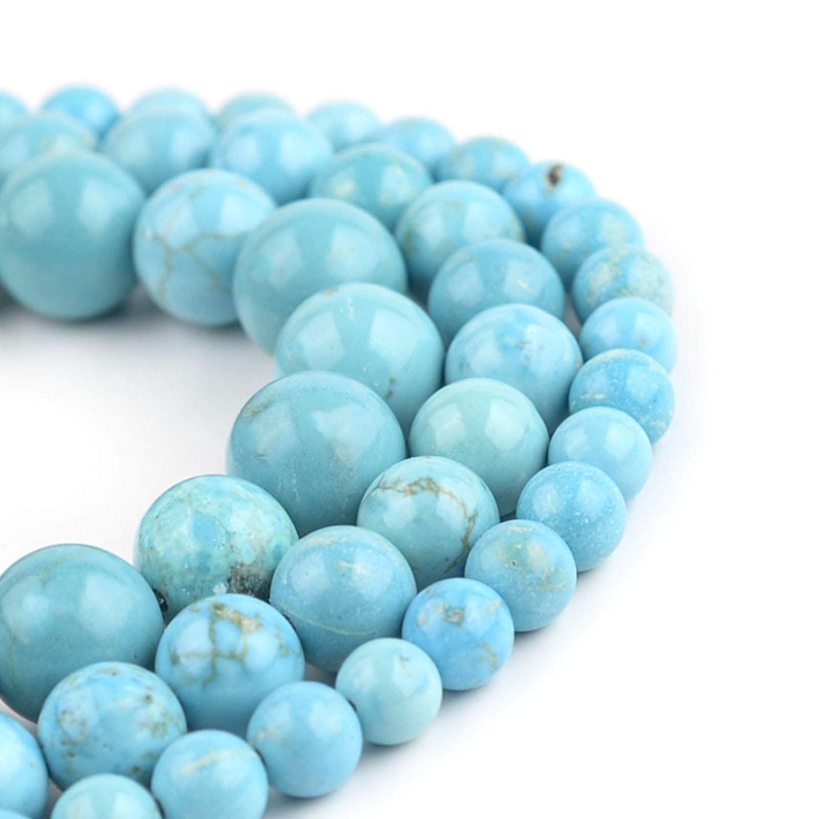 Natural Gemstone Beads 8mm Blue Turquoise Beads Polished Round Smooth Stone Beads for Jewelry Making Adults DIY Bracelet 15 Inch(Blue Turquoise,8mm)