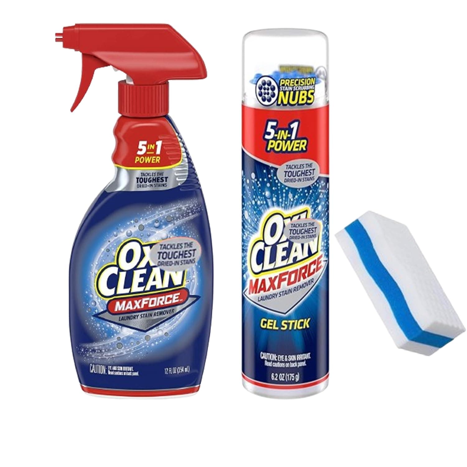 Oxii, Clean Max Force - Gel Stick Stain Remover 6.2oz & Stain Remover Spray 12oz - Plus Laundry Stain Remover Sponge Stain Remover Kit