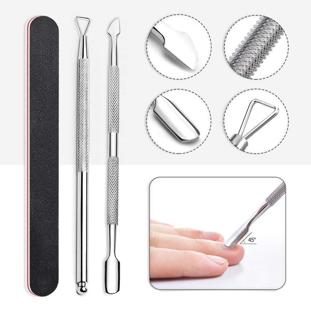 KOZEAR Cuticle Pusher Gel Nail Polish Remover Kit Stainless Steel Nail Art Tools 2 Pack with Box