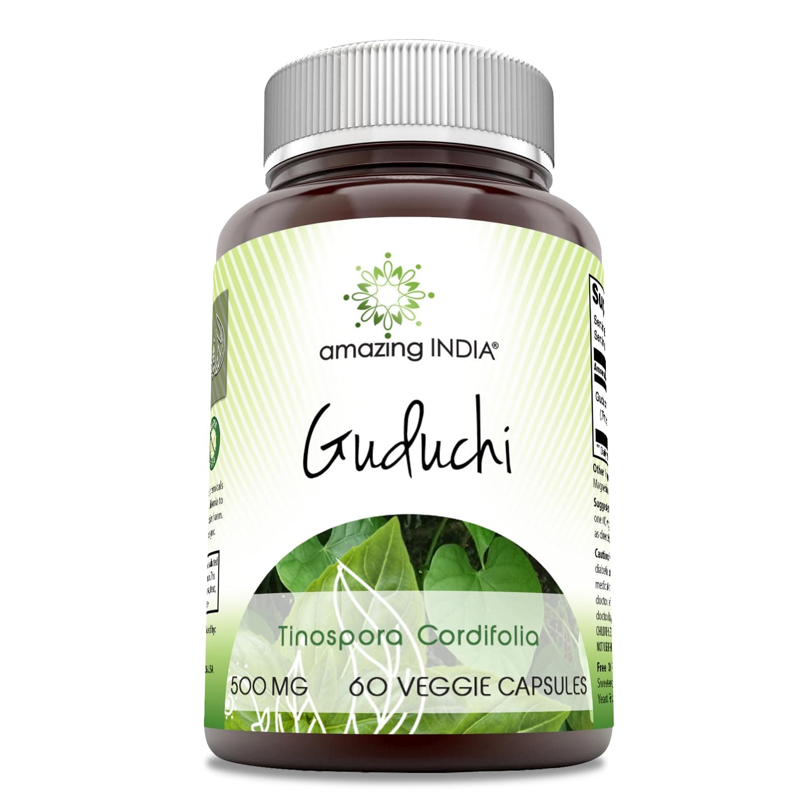 Amazing India Guduchi 500 Mg Supplement | Tinospora Cordifolia Vegetarian Capsules | Non-GMO | Gluten-Free | Made in USA (1 Pack | 60 Count)
