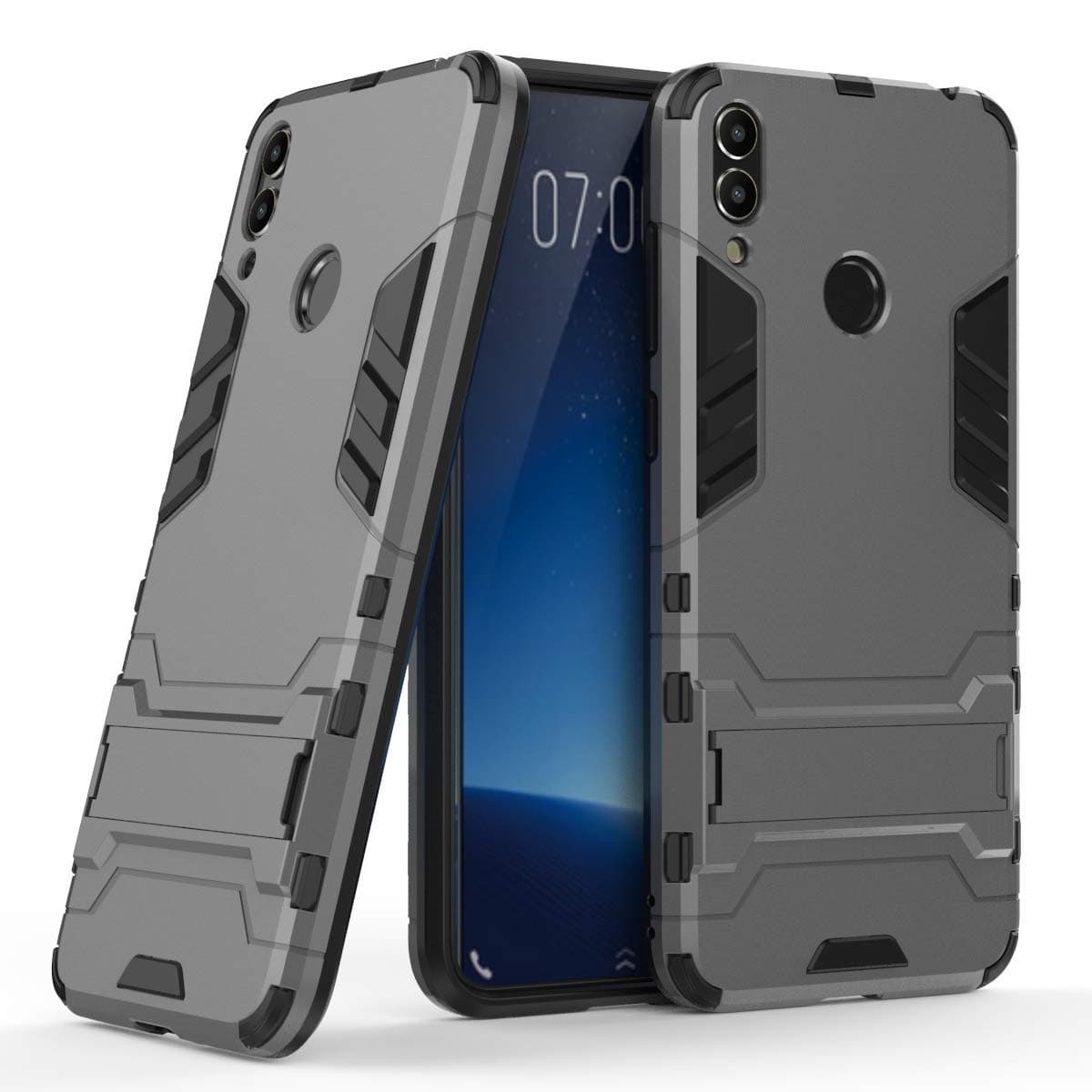 Compatible Huawei Honor 8C Case,ZCHENG [2 in 1] Iron Man Double Mix case, Heavy Armor Hard case Back Cover, with Stand for Huawei Honor 8C (Gray)