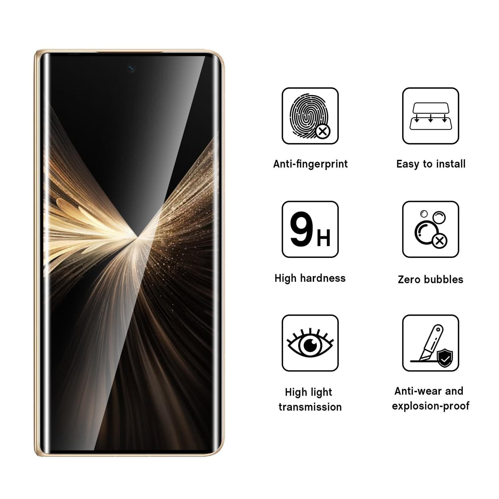 WFTE [2-Pack Screen Protector for HONOR Magic V5 3D Full Coverage,Anti-Scratch,High Transparency,Anti-fingerprint,Bubble-Free,Premium Tempered Glass Screen Protector For HONOR Magic V5 5G(Black)