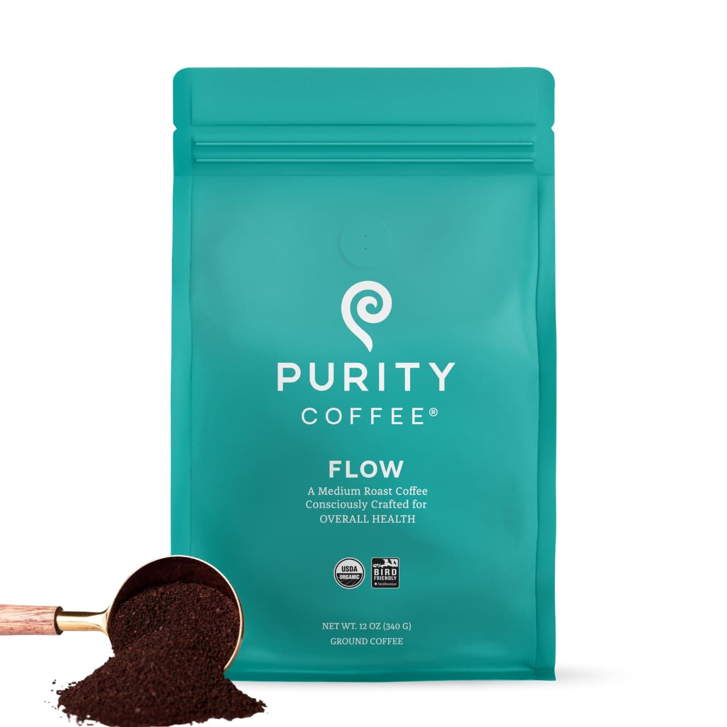 Purity Coffee FLOW オリジナル ミディアムローストグラウンドコーヒー 集中力とクリーンエネルギー - USDAオーガニックおよび第三者機関による抗酸化物質、カビ、マイコトキシン、農薬の試験済み - 12オンス