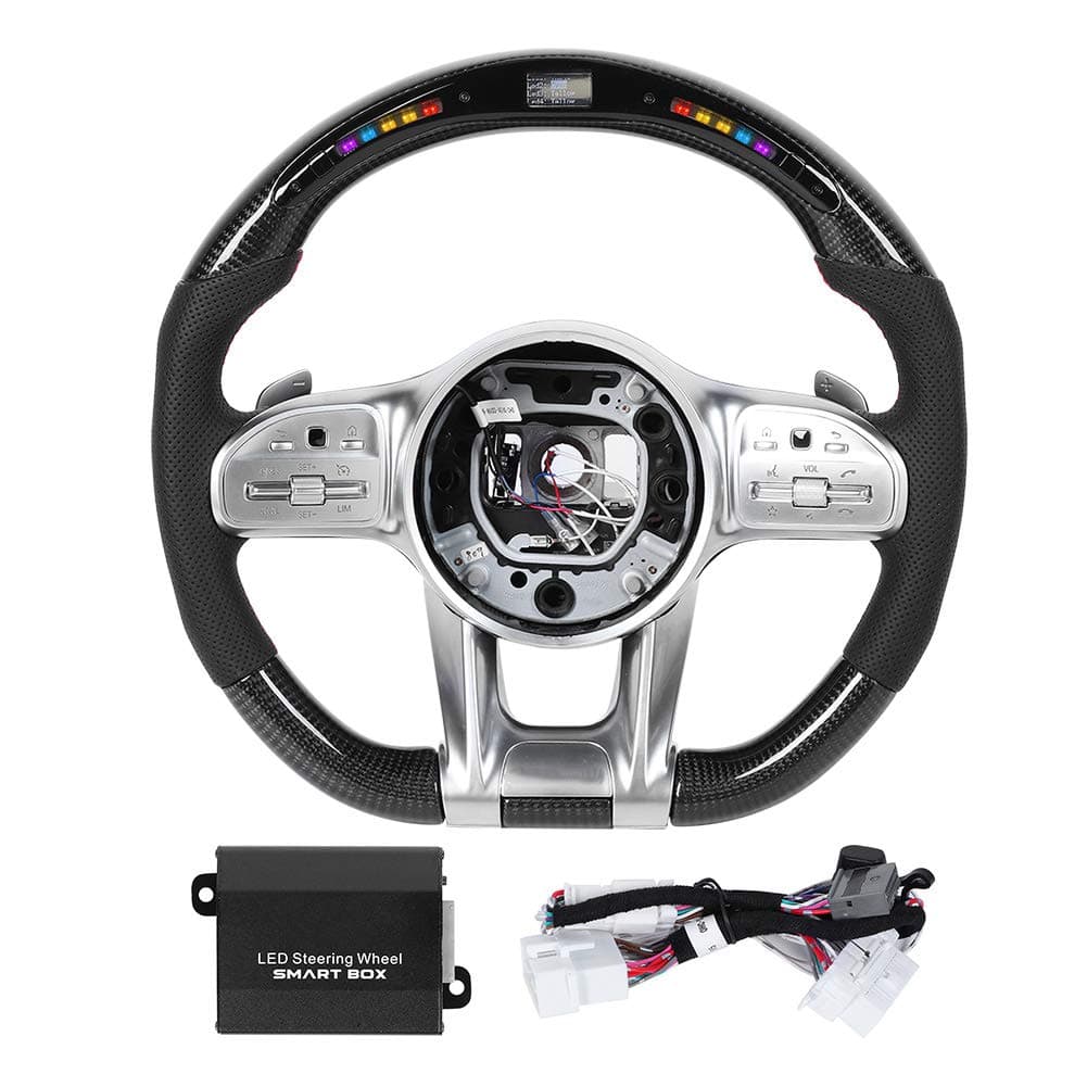 – Steering Wheel, Carbon Fiber LED Racing Steering Wheel with Shift Indicator Display, Compatible with Mercedes-Benz A/B/C/E/S/G/GLC/GLE Class C63 E63 S63 2010+