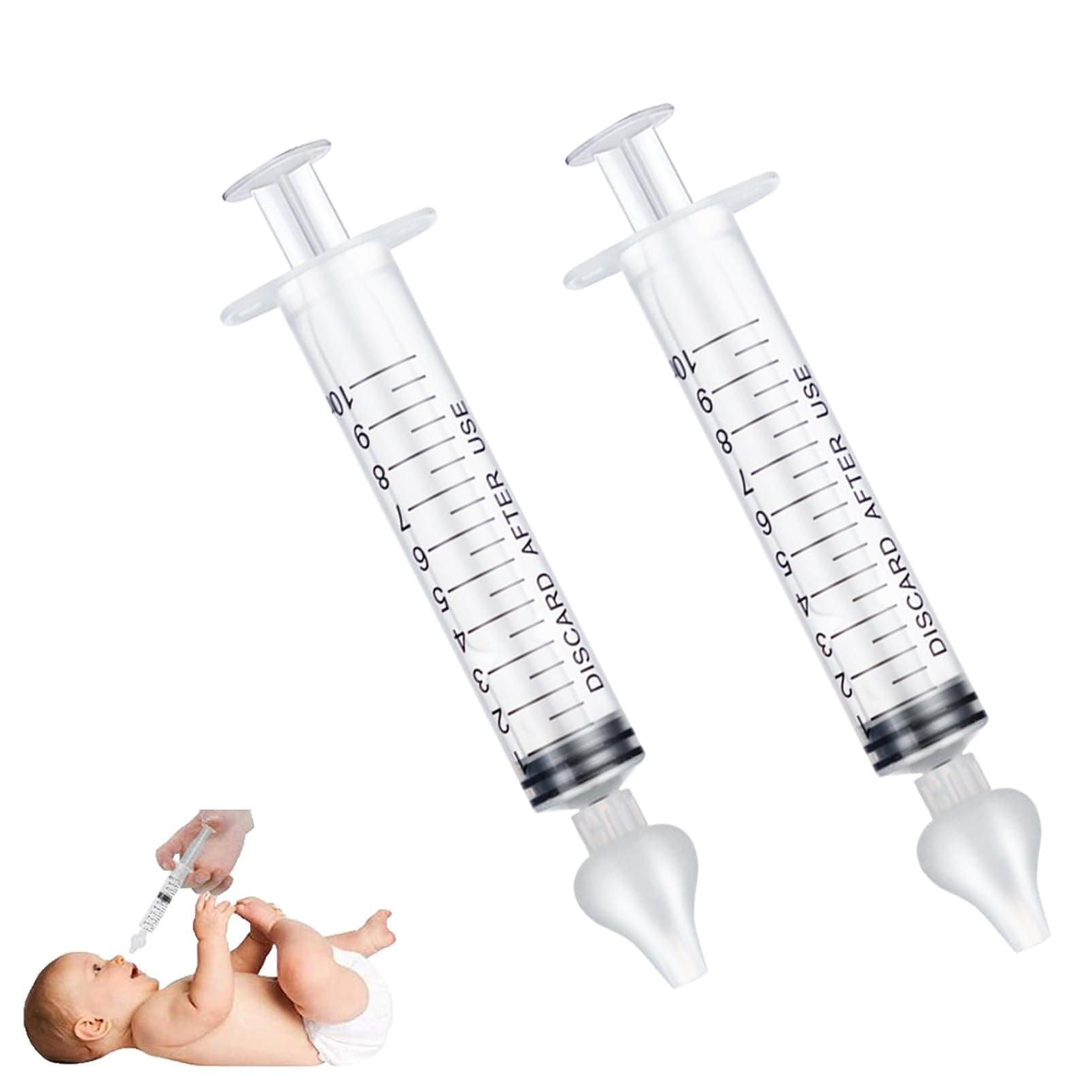 JUSONEY Baby Nose Syringe - Professional Fly Baby Irrigator with Clean and Reusable Silicone Nose Tips (2 Pieces)