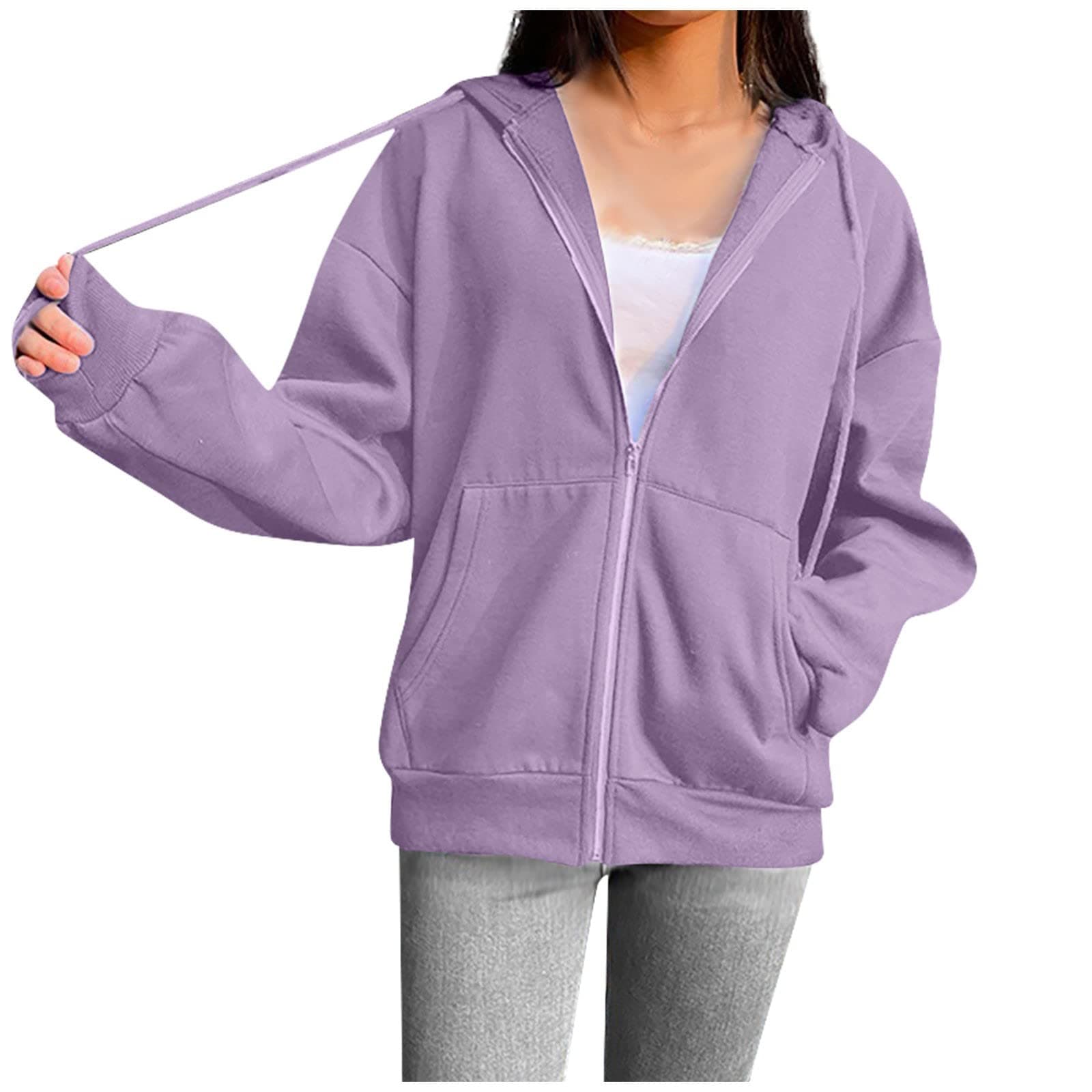HUANKD Women's Athletic Wear Up Hoodie Oversized Sweatshirt with Pocket Hooded Long Sleeve Jackets Crop Hoodies
