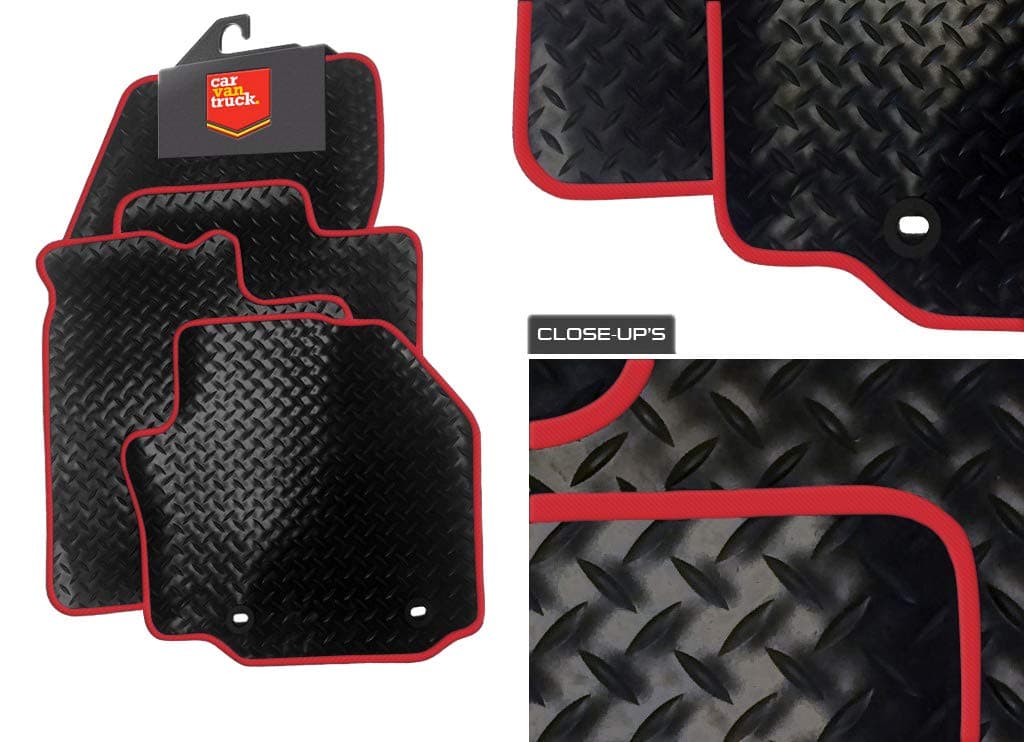 (G3) 3 Piece Kia (2005-2009) Sportage Vehicle Specific Car Mat Set - Black Rubber-Red Trim