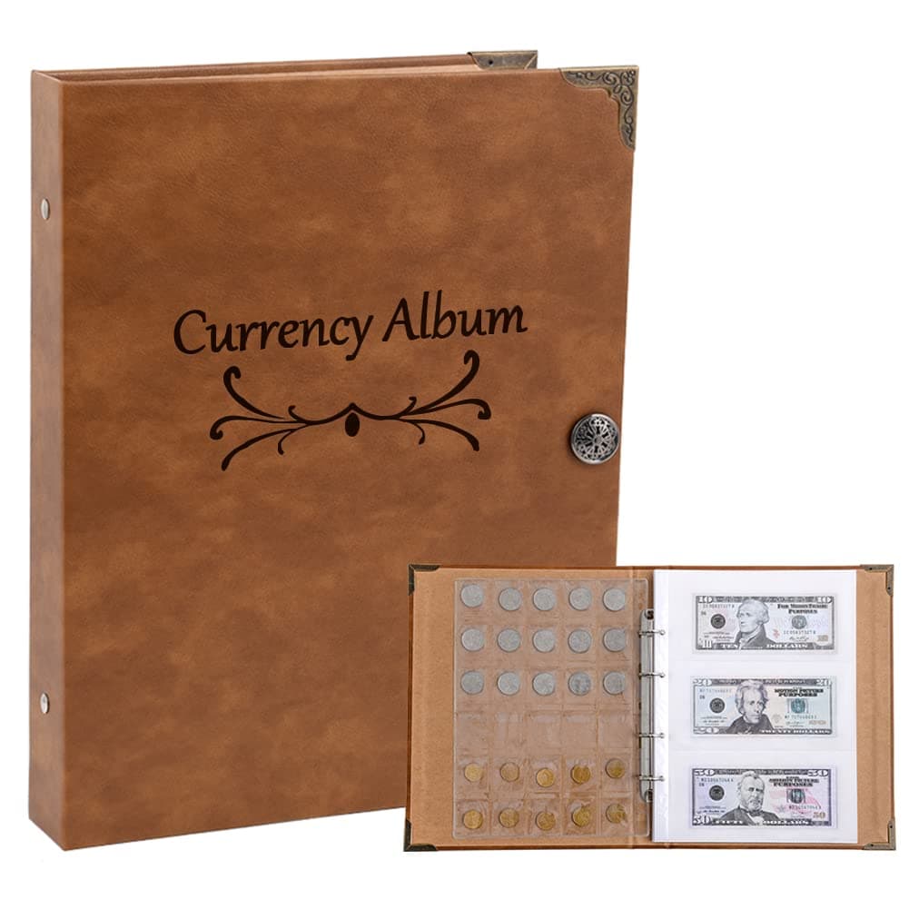 Jayen Currency Coin Album (150 Pockets Coin & 240 Pockets Banknote), Paper Money Collection Large Storage Book Supplies Holder Binder