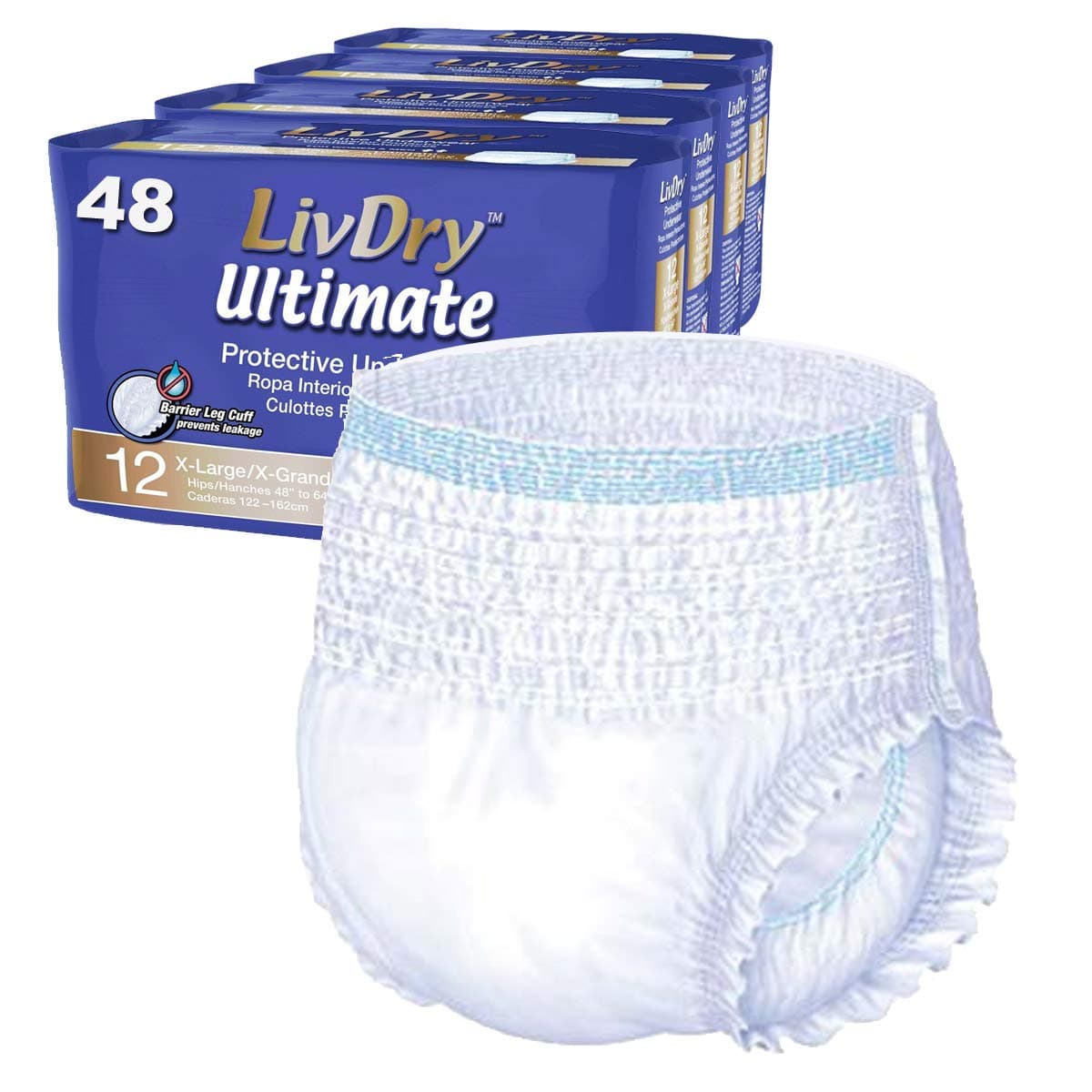 Ultimate XL Adult Incontinence Underwear, High Absorbency, Leak Cuff Protection, X-Large, 48-Pack