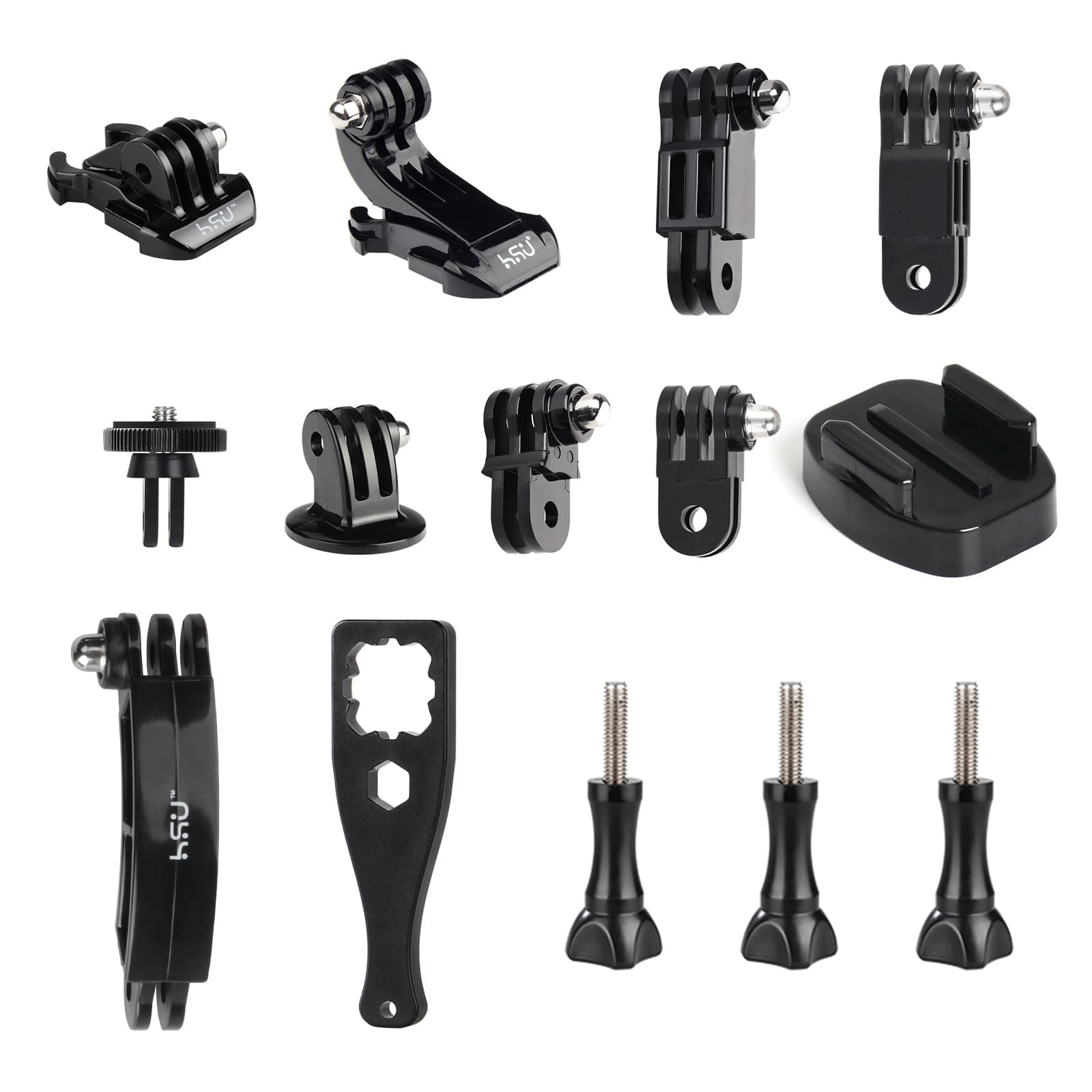 Basic Adapter Grab Bag for GoPro, Including Quick Release Buckle Mount, J-Hook Buckle Mount, 3-Way Pivot Arms, Tripod Mount, 1/4 inch 20 Mount, Curved Extension arm and Thumbscrews（13Pcs）