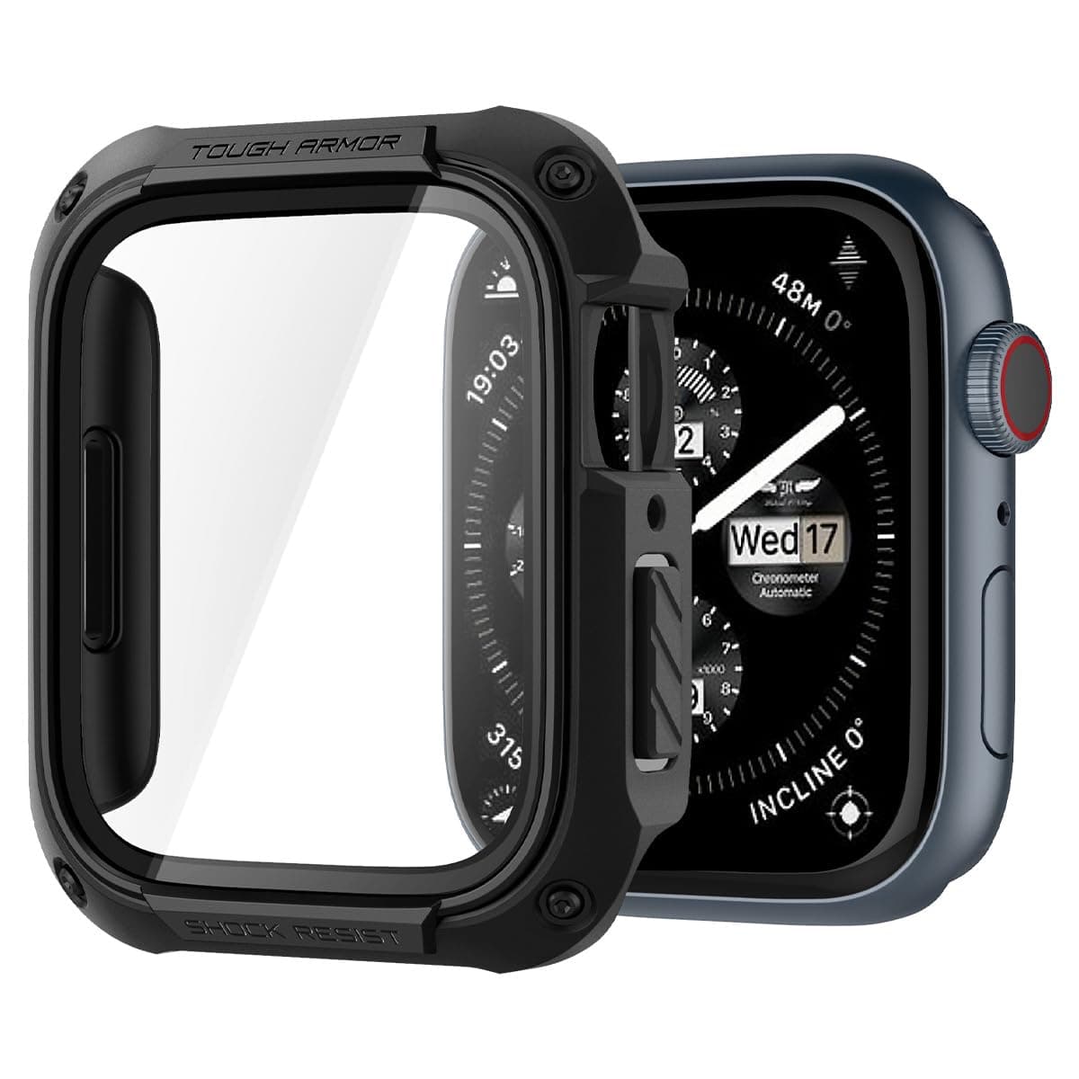 Spigen Tough Armor for Apple Watch Series 9 45mm Case with Tempered Glass, Series 8/7 45mm Case with Tempered Glass - Black