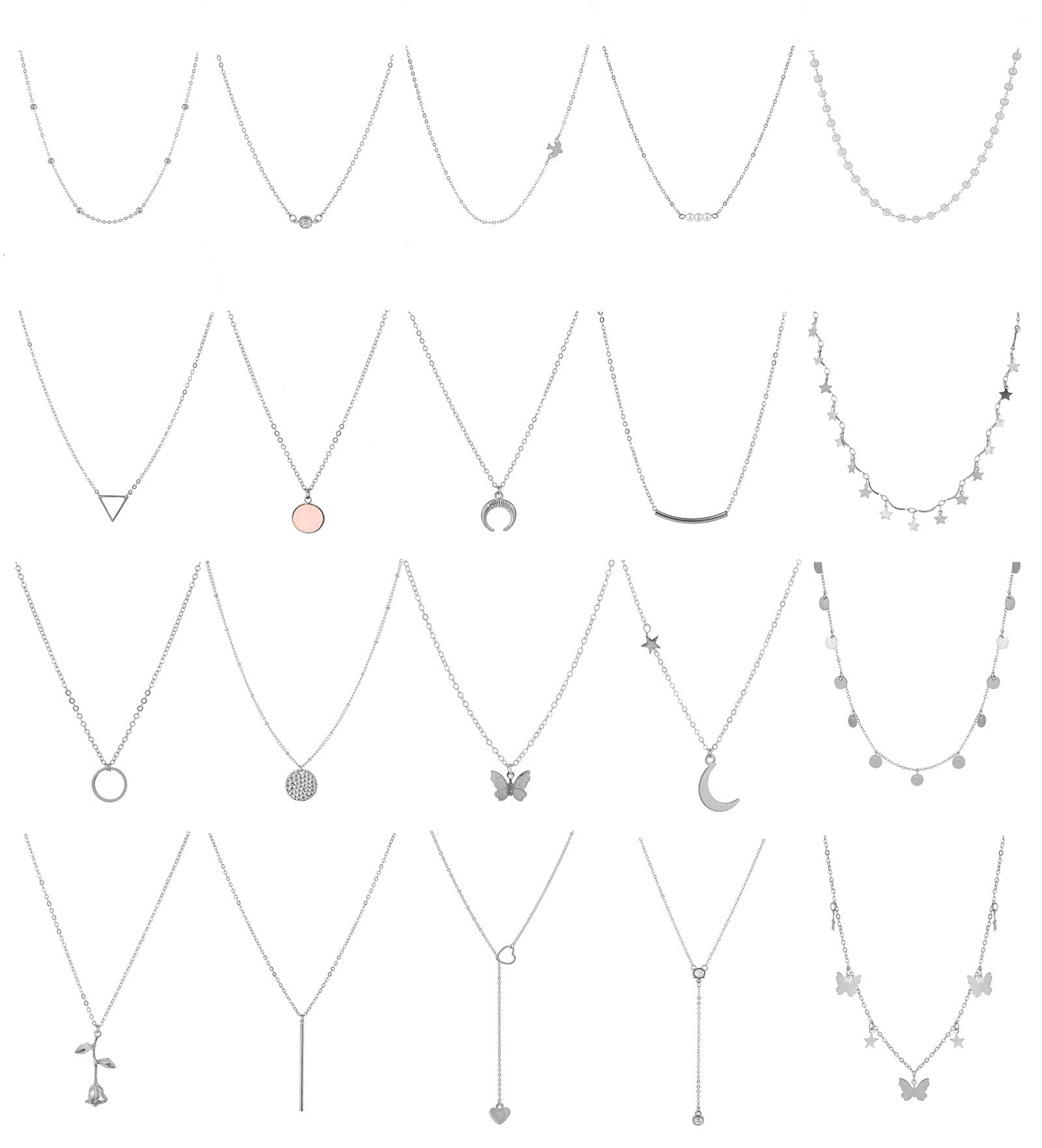 Honsny 20PCS 14K Gold Plated Choker Necklaces for Women, Dainty Gold Diamond Coin Pearl Pendant Simple Chain Necklace Set Cute Gold Layered Necklaces for Women Teen Jewelry Gifts