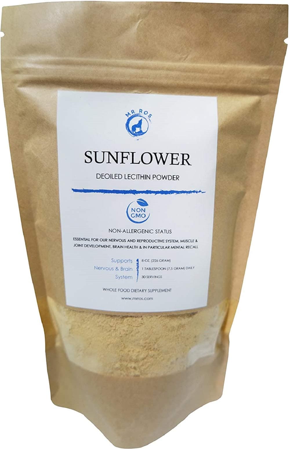 Sunflower Lecithin Powder Humans 226 Grams (8 Oz) Sunflower Lecithin Powder Emulsifier Non GMO Non Soy