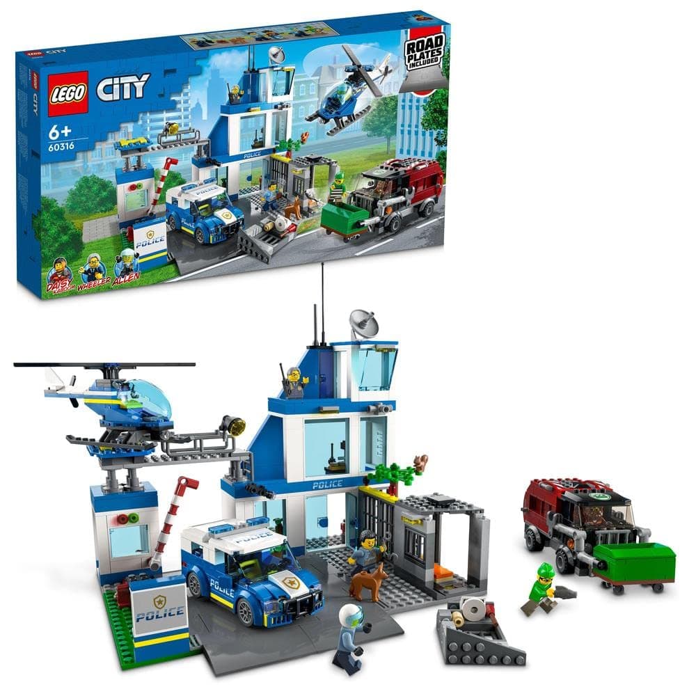 City Police Station 60316 Building Kit for Kids aged 6+, with a Helicopter, Patrol Vehicle and Customized Bin Lorry, Plus 5 Minifigures, Ramadan Gift Idea for Kids (668 Pieces)