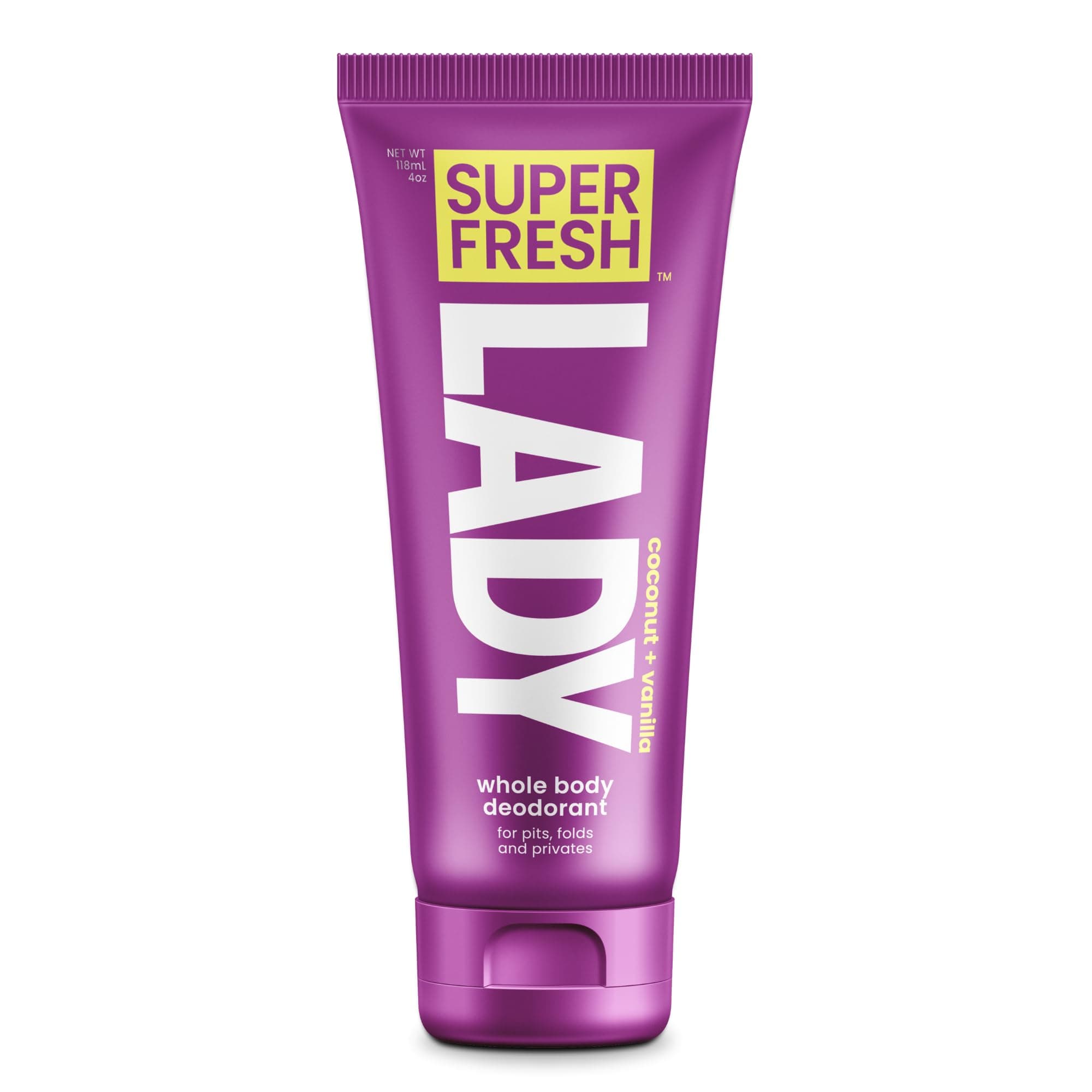 Super Fresh Lady Whole Body Deodorant For Women | For Privates, Body & Skinfolds | Stop Odor Stay Fresh | Aluminum Free Feminine Hygiene | Coconut + Vanilla | 4oz
