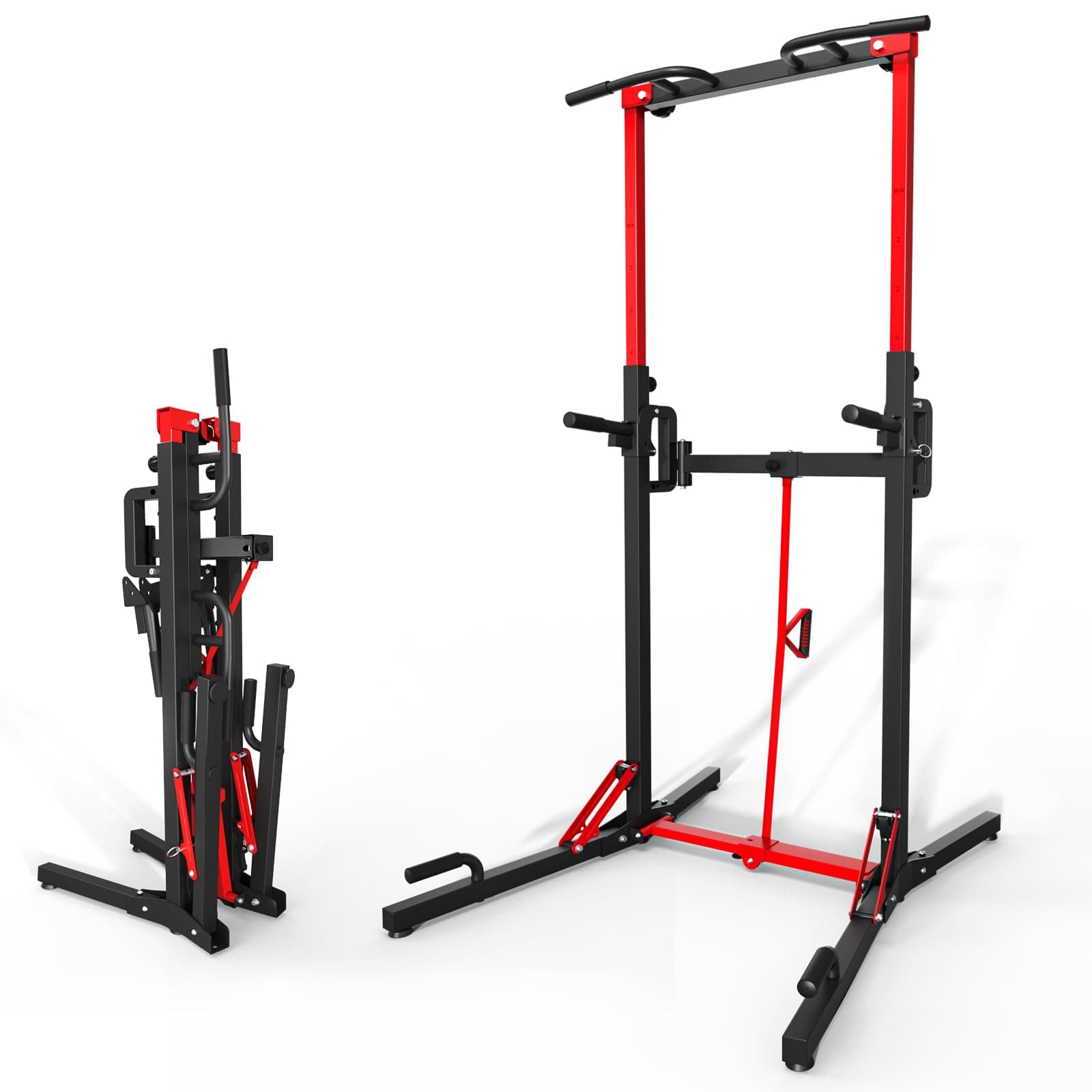 ONETWOFIT Foldable Power Tower Pull Up Bar Station, Multi-Function Adjustable Height Dip Station for Home Gym Workout, Strength Training Fitness Equipment, Pull Up Stand 360LBS