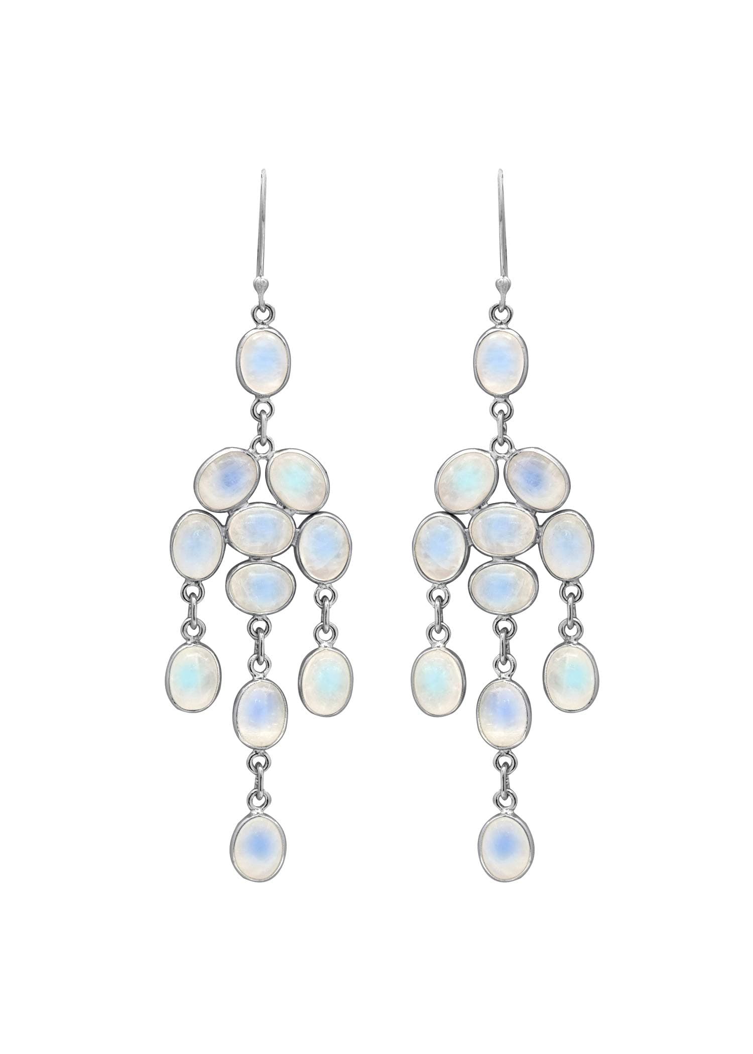 925 Sterling Silver Moonstone Blue Copper Turquoise Dangle Chandelier Earrings