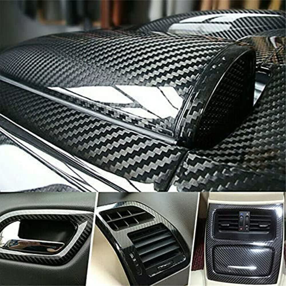 Auto Accessories 5D Glossy Carbon Fiber Wrap Vinyl Film Car Interior Wrap Stickers, Car DIY Interior Exterior (12 * 60inch) (US Stock)