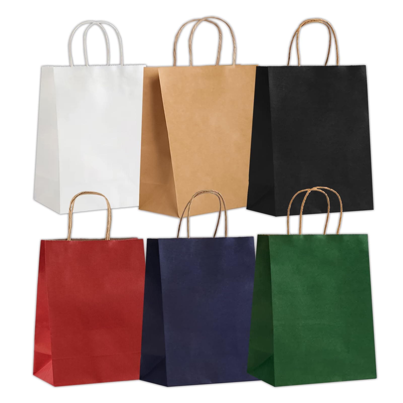 Gift Bags 8.25"x5.9 "x3.15" 100Pcs Paper Bags with Handles,kraft paper Bags for Small Business Christmas Bags, Wedding Party Favor Bags,Shopping Lunch Bags, Halloween Trick-or-Treat Bags (Multicolour)
