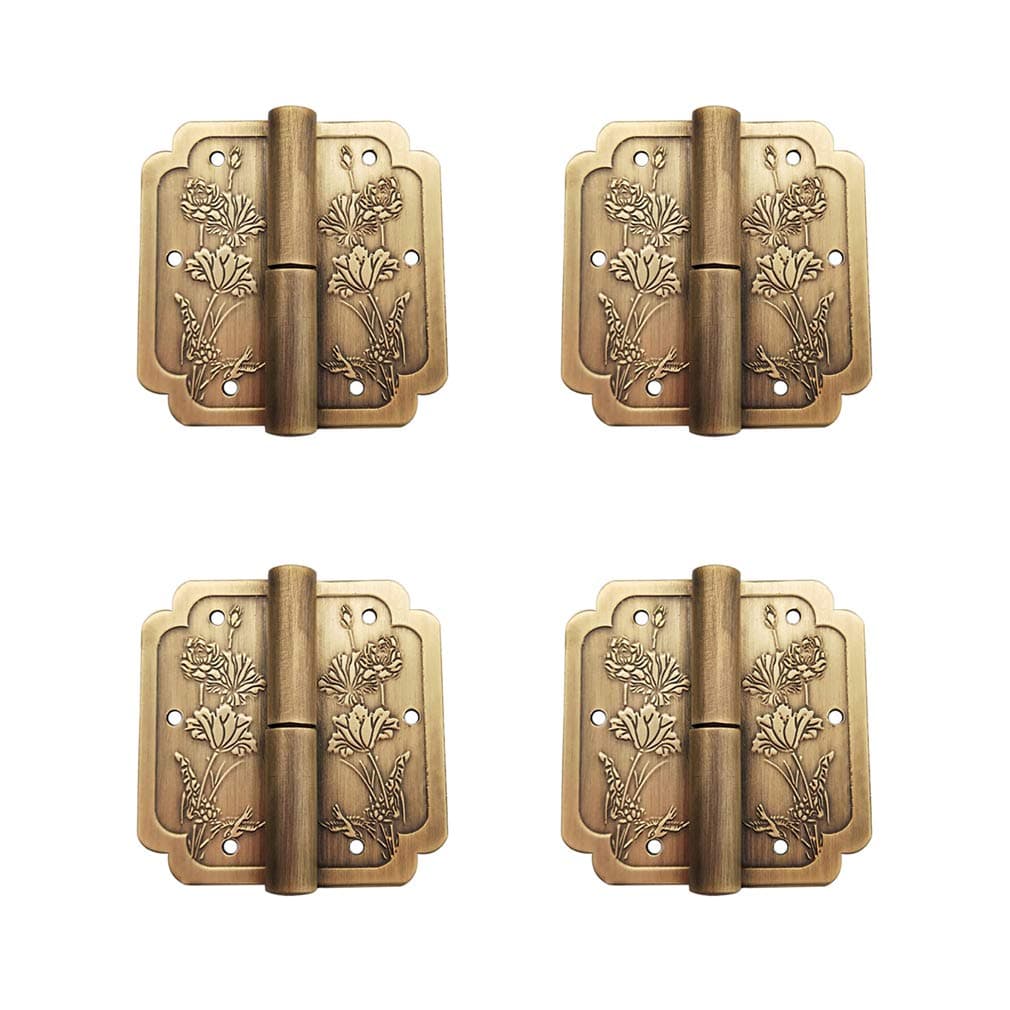 4Pcs Antique Brass Visible Small Hinges, 2x2 Inches Furniture Cabinet Drawer Double Door Removable Hinges