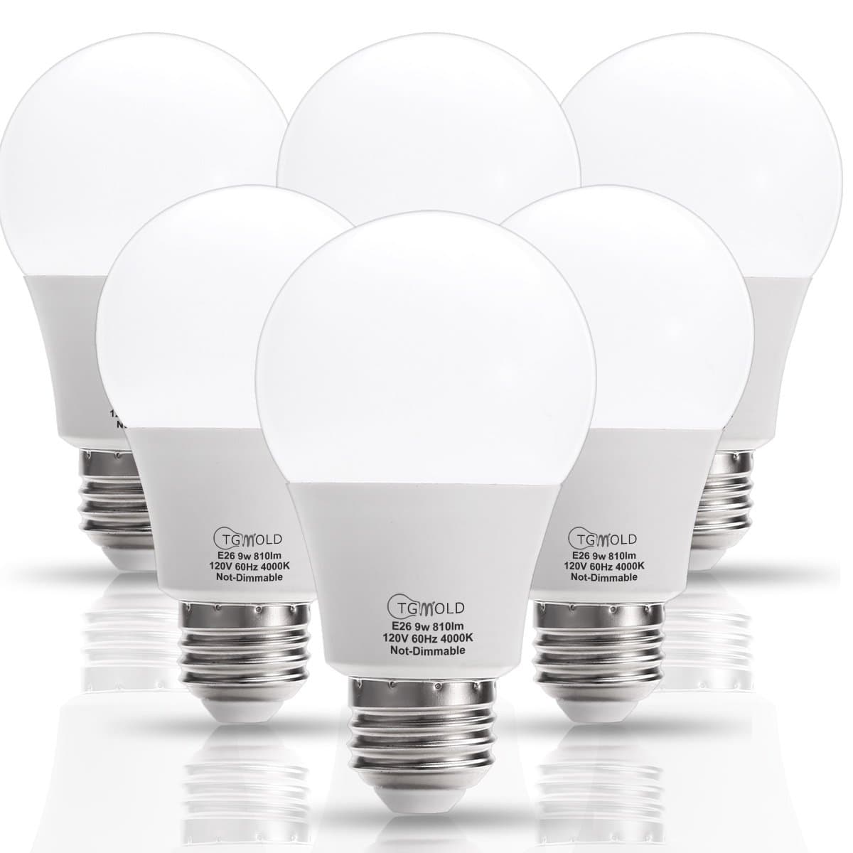 A19 LED Bulb, TGMOLD 9Watt (60W) Equivalent Light Bulb, 4000K Daylight LED Bulb, Medium Screw Base (E26), 810 Lumens LED Lights for Home, 6-PACK (Not Dimmable)