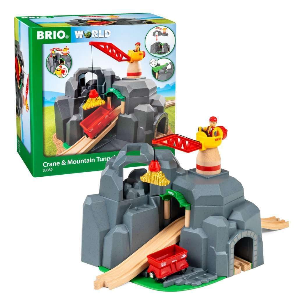 BRIO World Crane and Mountain Tunnel - Wooden Railway Train Set Accessories for Kids Age 3 Years Up