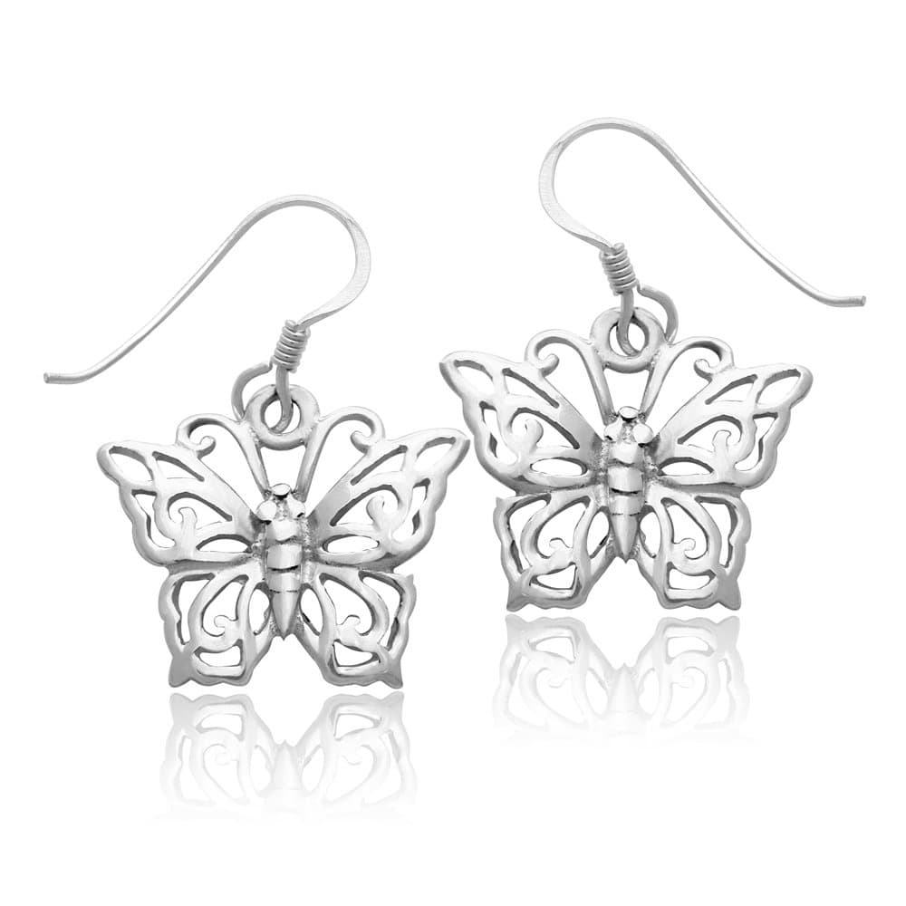 MIMI 925 Sterling Silver Polished Butterfly Dangle Earrings