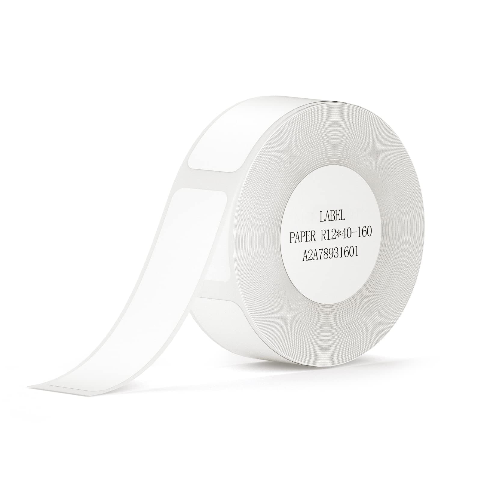 Label Maker Tape White Label Print Paper Compatible for NIIMBOT D11 D110 D101, Thermal Sticker Paper 0.47'' x 1.57'' Waterproof Labeling Tape Replacement 160 Labels/Roll (12×40mm)
