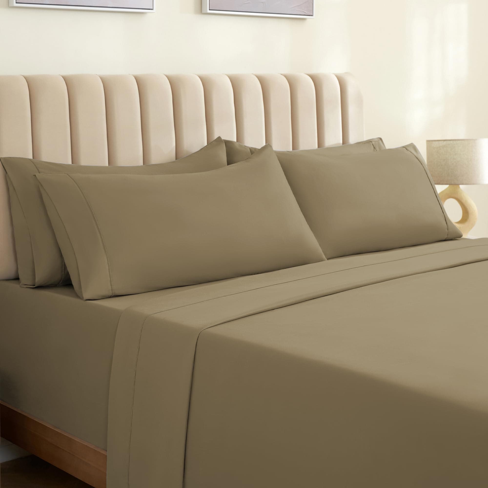 LuxClub6 PC King Sheet Set, Breathable Luxury Bed Sheets, Deep Pockets 18" Wrinkle Free Cooling Bed Sheets Machine Washable Hotel Bedding Silky Soft - Taupe King