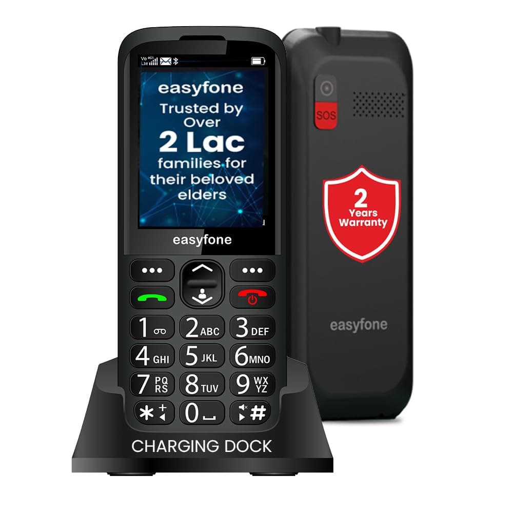 easyfone Elite 4G-2.8" Phone for Seniors | CareTouch App lets loved ones do phone settings remotely | Loud Sound+Boost | Big Talking Keys | USB-C+Dock Charger | Photo Dial | SOS & Ambulance Assistance