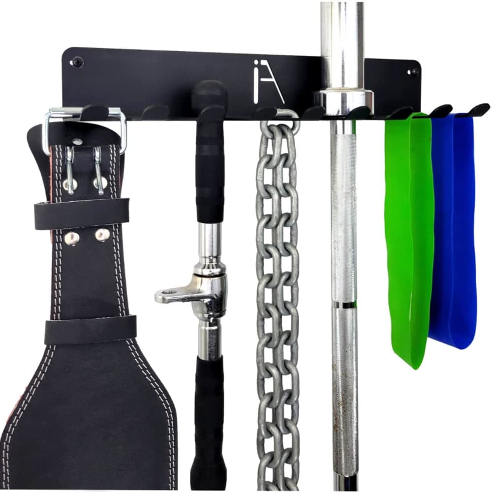 IRON AMERICAN) Gym Storage Hanger/Heavy Duty Multi-Purpose Gym Rack for Lifting Belts, Chains, Exercise Bands, Jump Ropes (mounting hardware included)