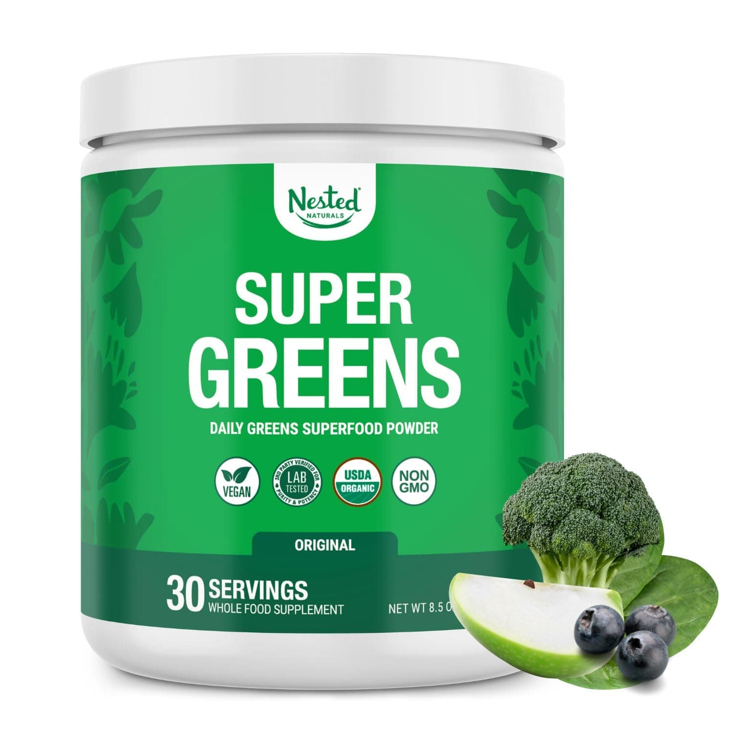 - Nested Naturals Super Greens Daily Superfood Powder - Certified USDA Organic Green Powder w/20+ Whole Foods, Spirulina Powder,Wheat & Barley Grass - Probiotics, Fiber & Enzymes - Original Flavour, 30