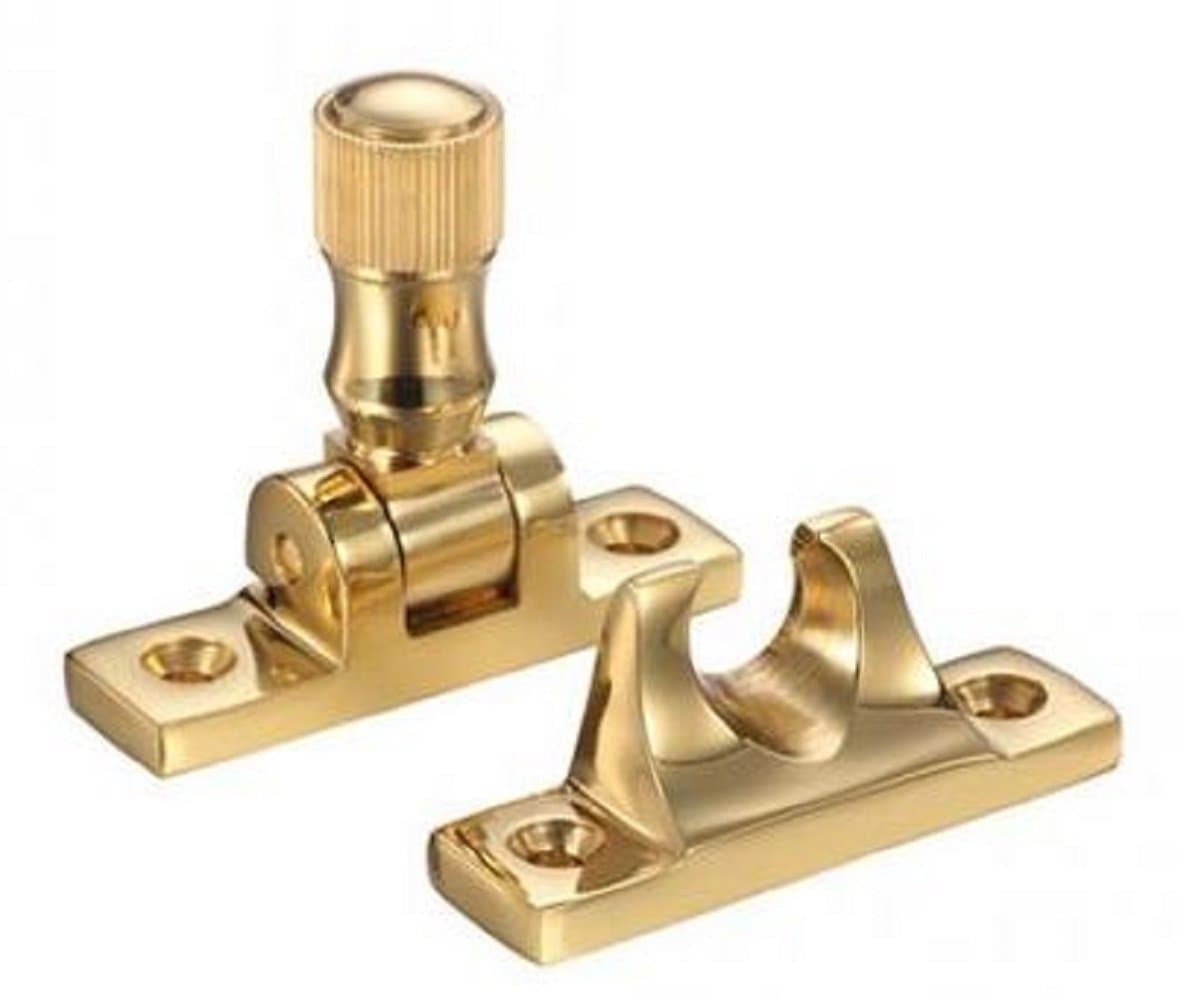 Chivrose Ltd Premium Quality Solid Brass Narrow Plate FB32 Brighton Pattern Twist Arm Sash Fastener Lock for Wooden Sliding Sash Windows (Polished Brass)