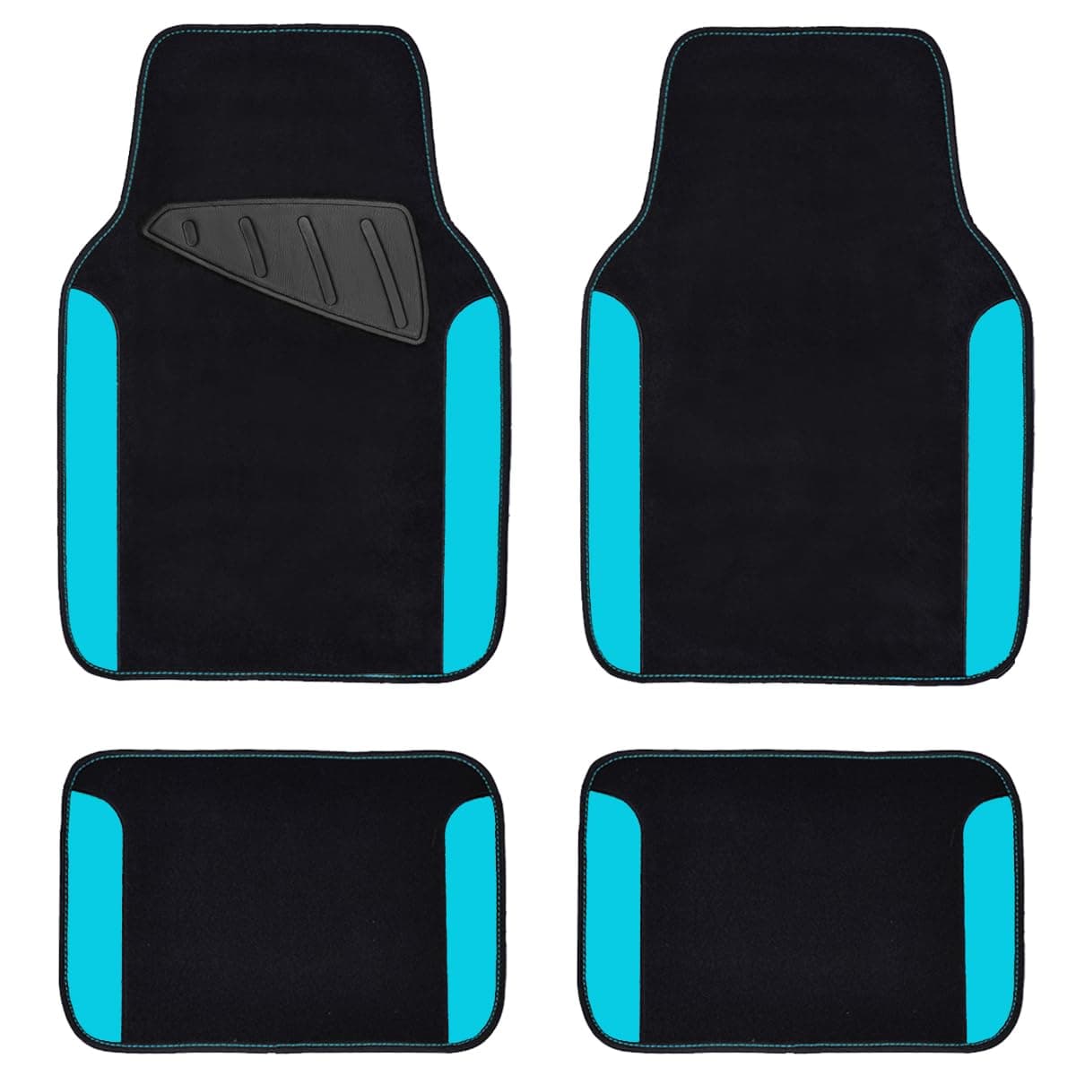 CAR PASS Rainbow Waterproof Universal Fit Car Floor Mats, Fit for SUV,Vans,sedans, Trucks,Set of 4(Black with Blue)